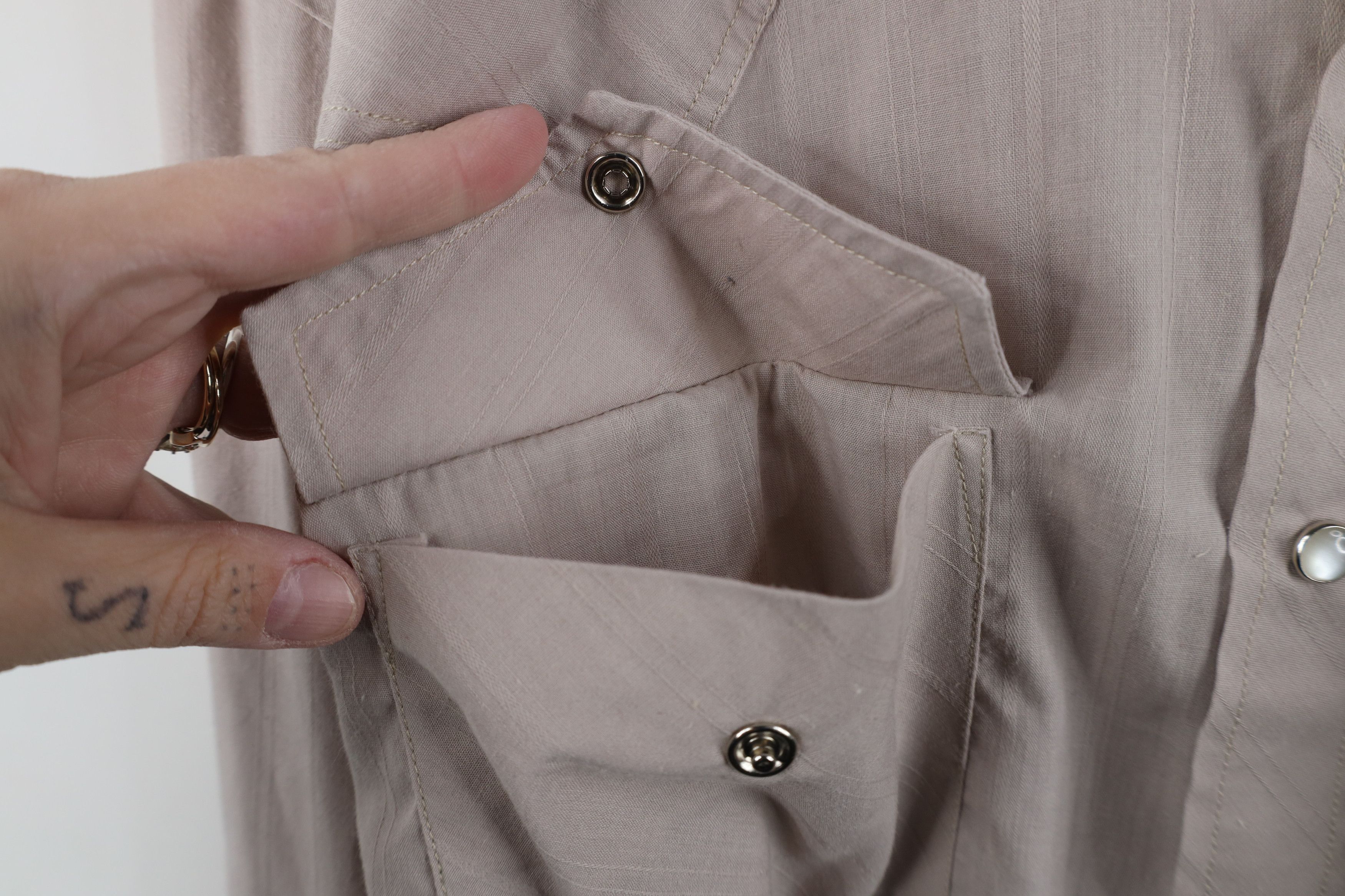 Vintage Vintage 90s Rockabilly Rodeo Cowboy Snap Button Shirt Beige Size US XL / EU 56 / 4 - 7 Thumbnail