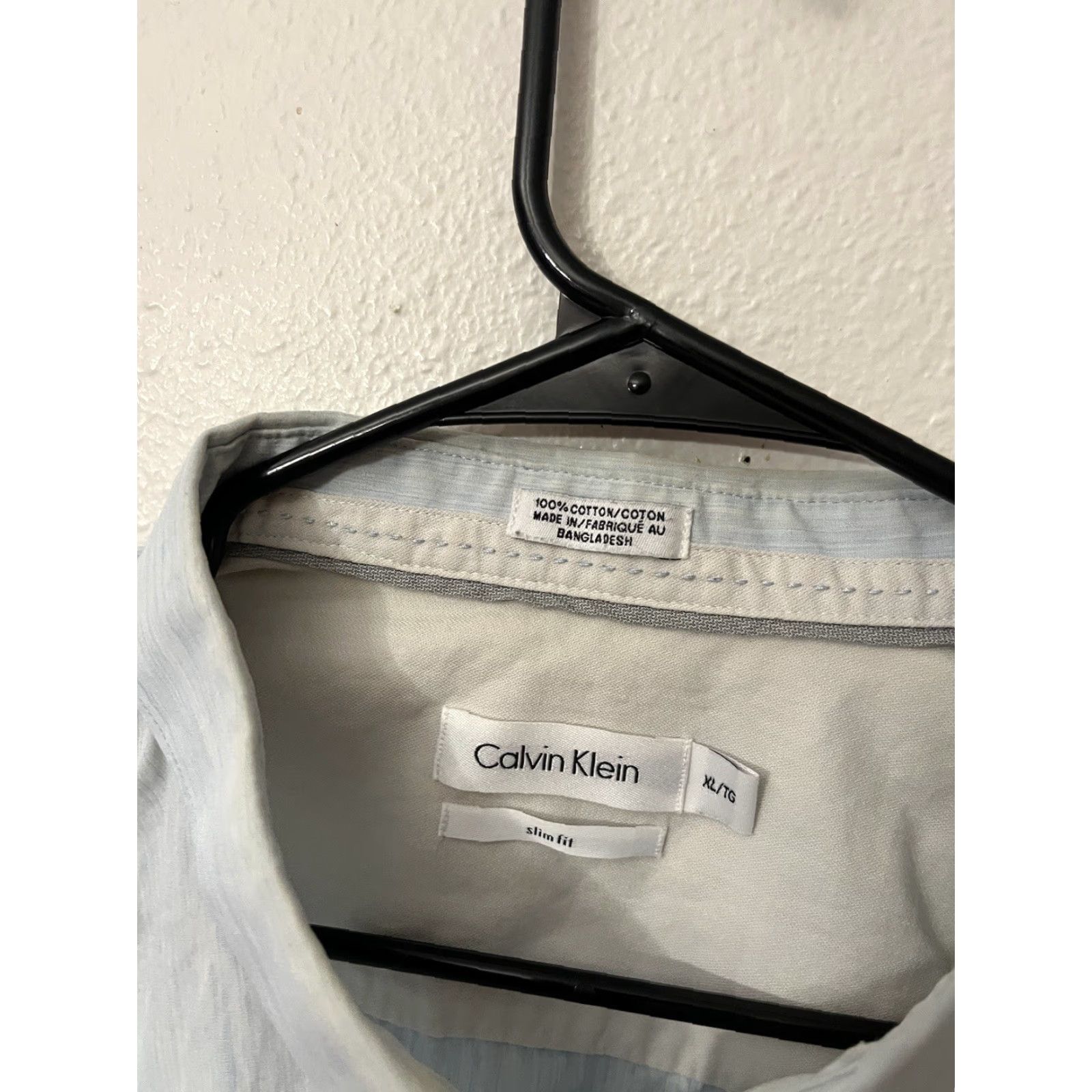 Calvin Klein Calvin Klein Dress Shirt Men Slim Fit XL Blue Solid Rayon Long Sleeve Collared Size 46R - 3 Thumbnail