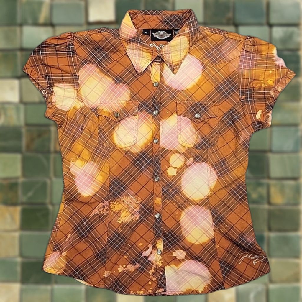 Harley Davidson VINTAGE Harley-Davidson Shirt Women M Orange Plaid Pearl Snap Western Cowboy Casual Size M / US 6-8 / IT 42-44 - 1 Thumbnail