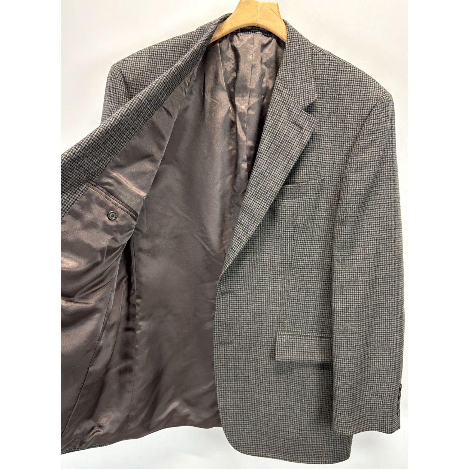 Ralph Lauren Lauren Ralph Lauren Blazer Sport Coat Men 42R Mini Houndstooth Wool Grey Career Coat Mens Size 42R - 4 Thumbnail