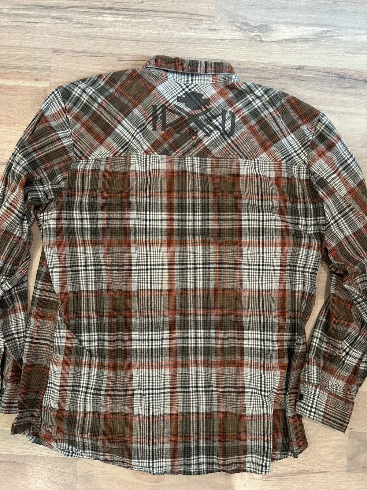 Harley Davidson Harley Davidson Orange/Green Flannel Button Up XL Size US XL / EU 56 / 4 - 8 Thumbnail