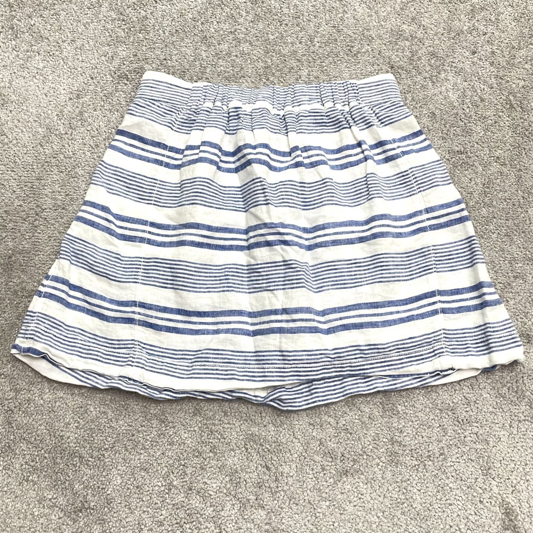 J.Crew J.CREW Mini Skirt Womens 00 Blue White Striped Linen Blend Elastic Casual Size 24" / US 00 / IT 34 - 2 Thumbnail
