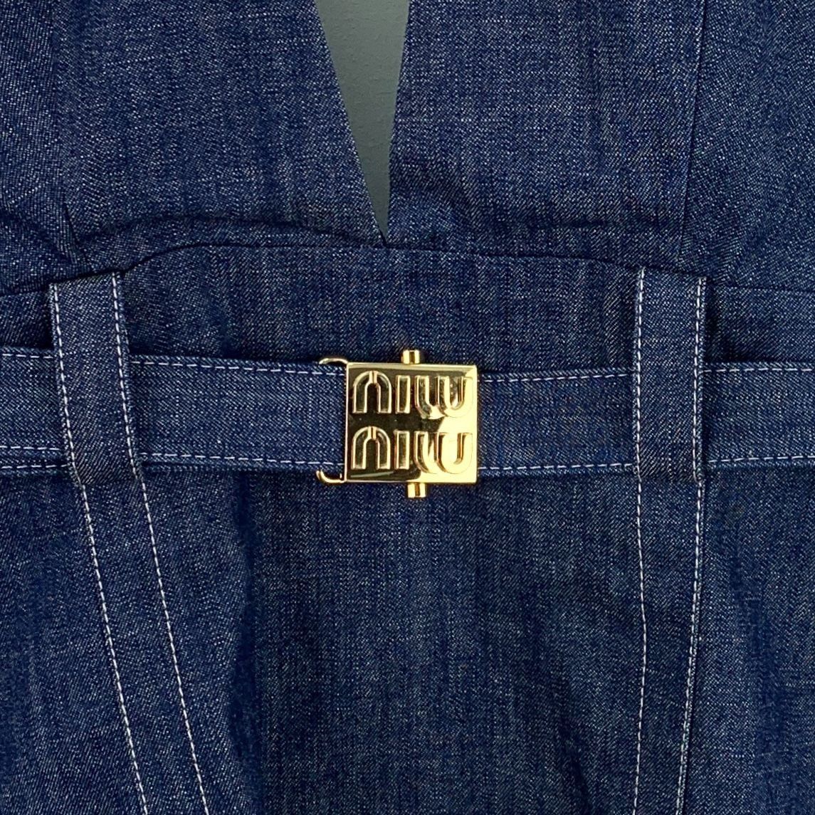 Miu Miu Miu Miu Dark Blue Cotton Denim Halter Dress With Belted Wais Size XS / US 0-2 / IT 36-38 - 6 Thumbnail
