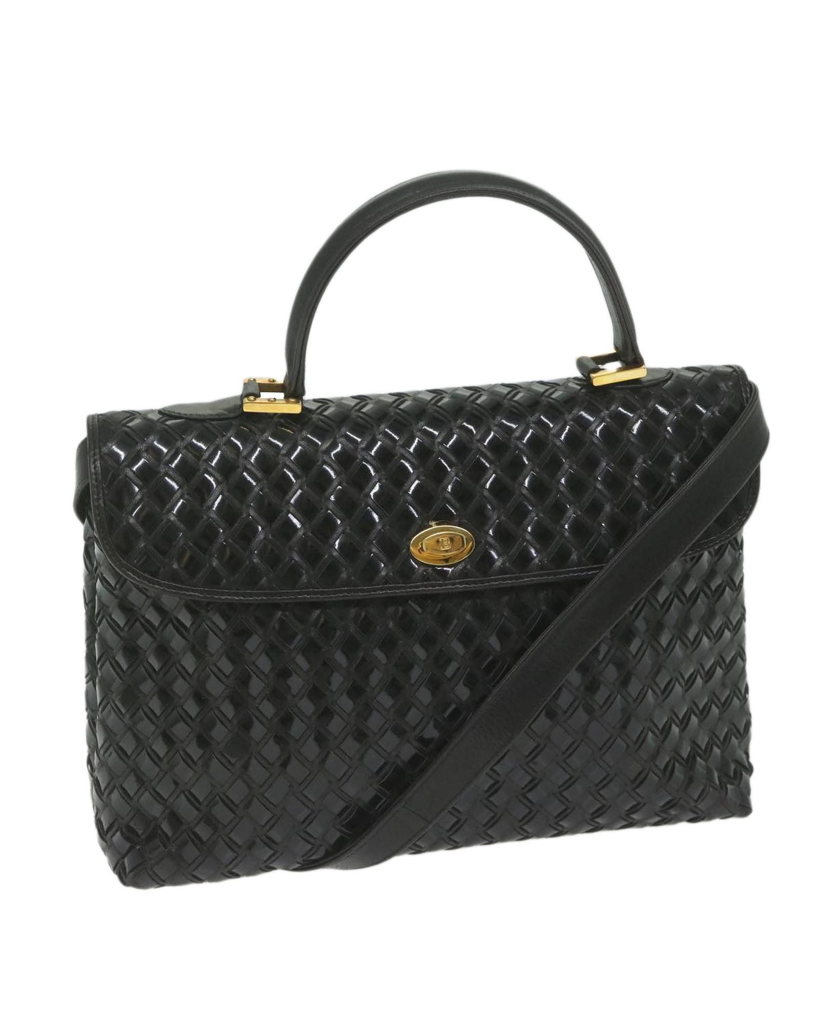 image of Bally Intrecciato Leather Hand Bag With Shoulder Strap in Black, Women's