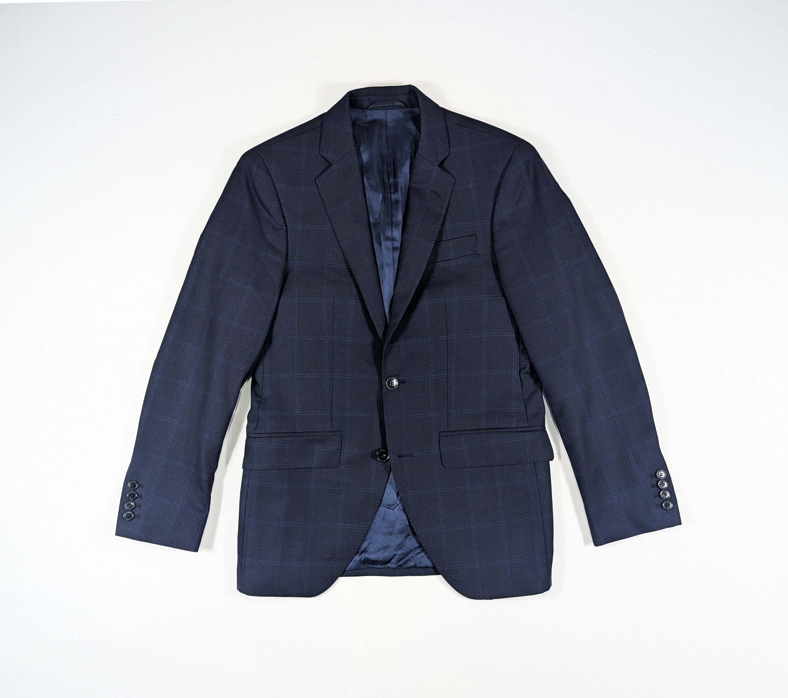 Hackett Hackett Tonal Pow Check Navy Blue Wool Suit Jacket Blazer Size 36R - 1 Thumbnail
