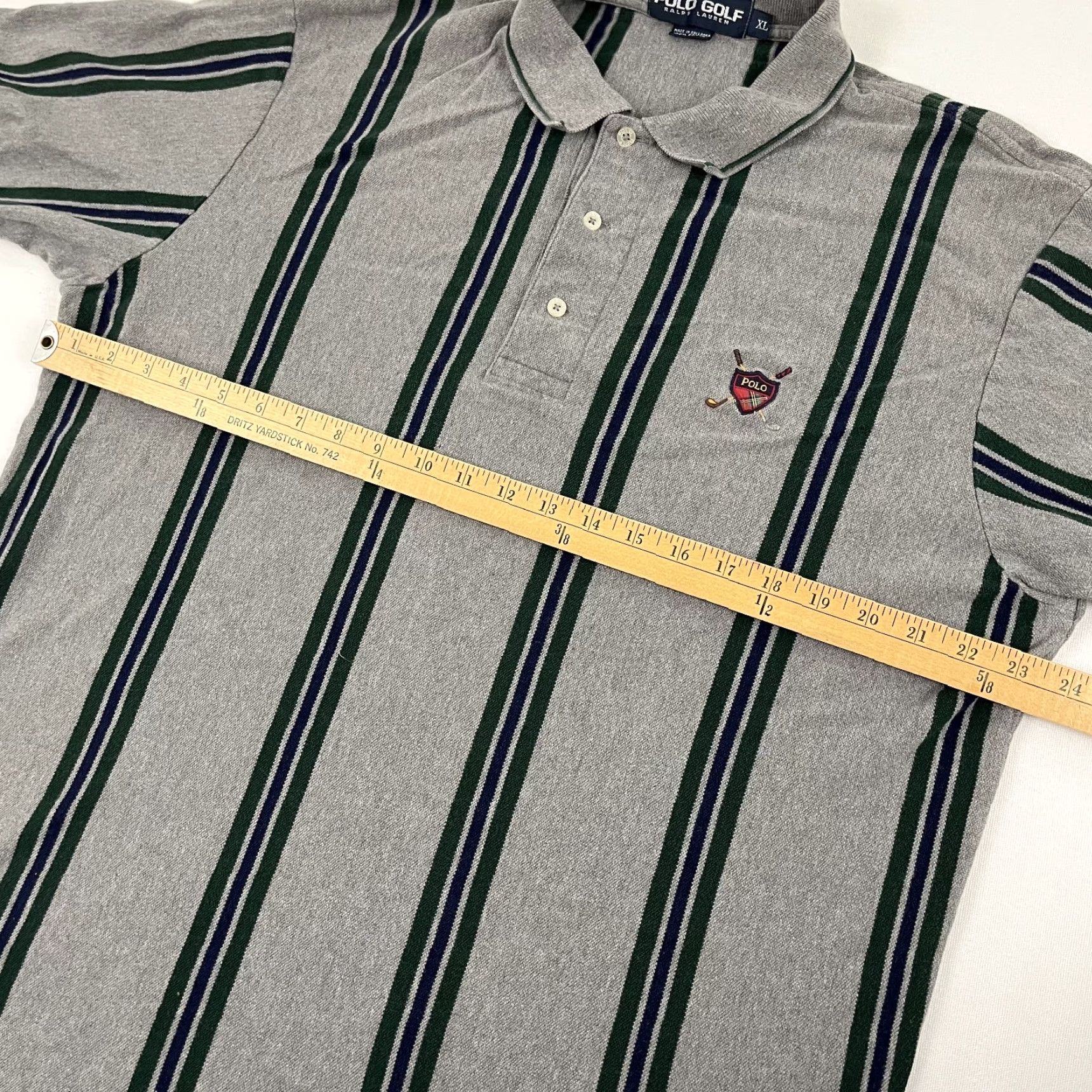 Vintage VINTAGE Polo Golf Ralph Lauren Polo Shirt Mens XL Gray Striped 100% Cotton Retro Crest Logo/Classic Sports Shirt Mens XL Gray Striped Cotton Size US XL / EU 56 / 4 - 5 Thumbnail
