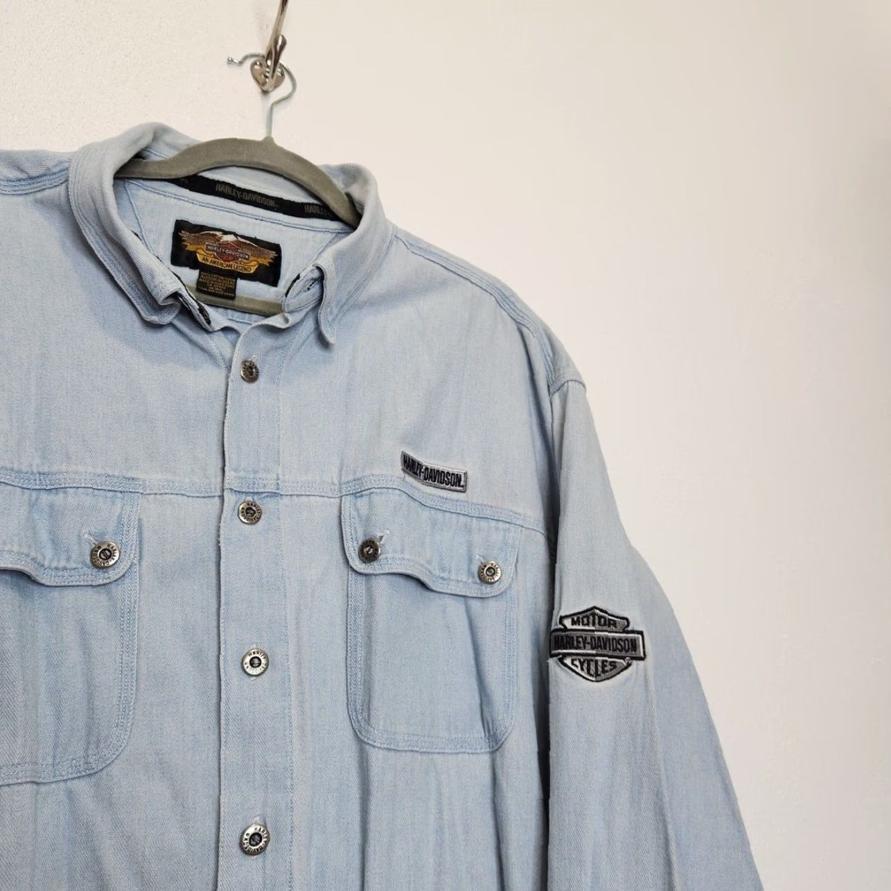 Harley Davidson Harley Davidson Button Flannel Denim XXL Logo Vintage VTG Unisex Adults Long Sleeve Blue 2XL Regular Shirt Mens Boys Womens? Size US XXL / EU 58 / 5 - 6 Thumbnail