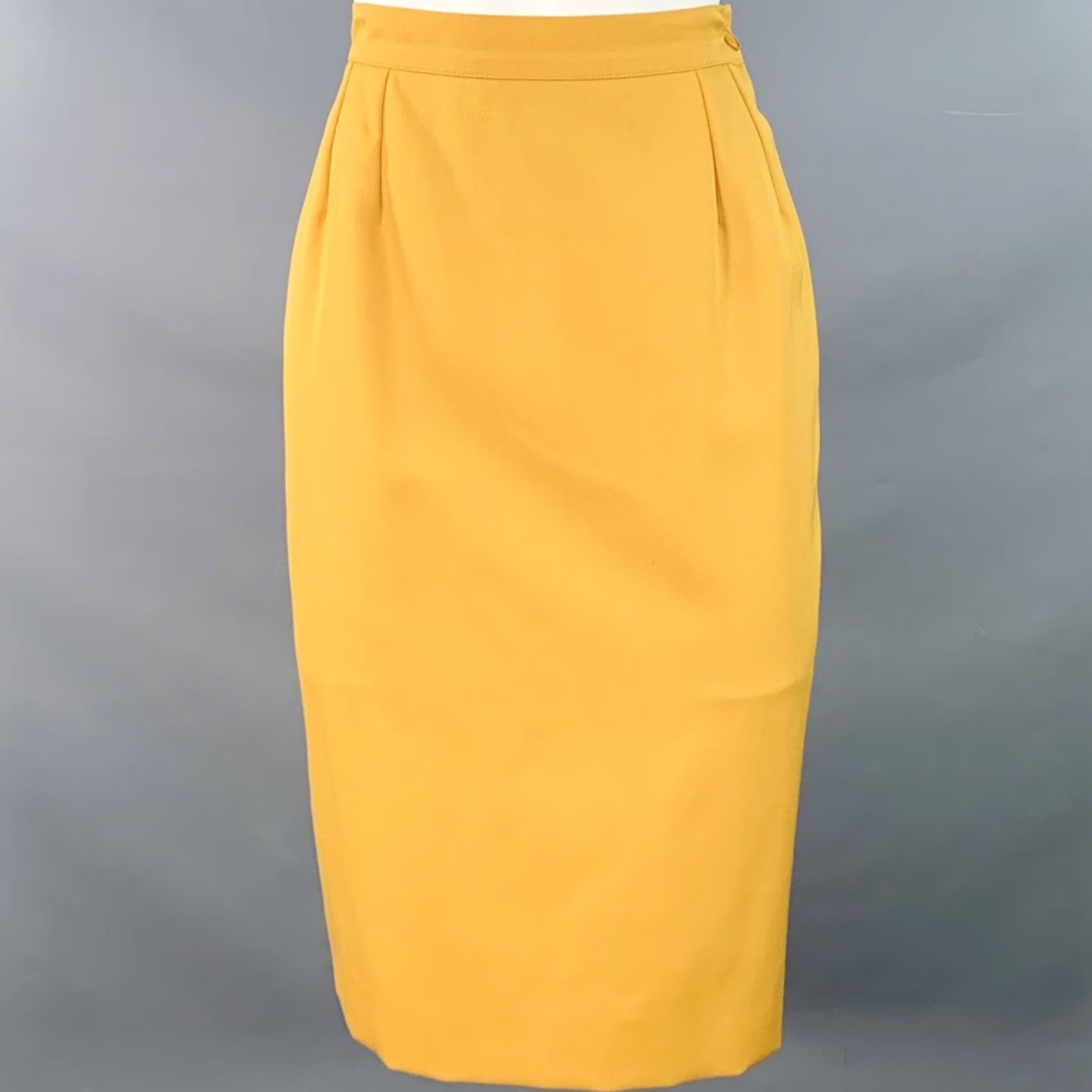 Yves Saint Laurent YVES SAINT LAURENT Skirt Pencil Adult 6 Mustard Yellow Wool Twill Midi Italy Womens Size 28" / US 6 / IT 42 - 2 Thumbnail