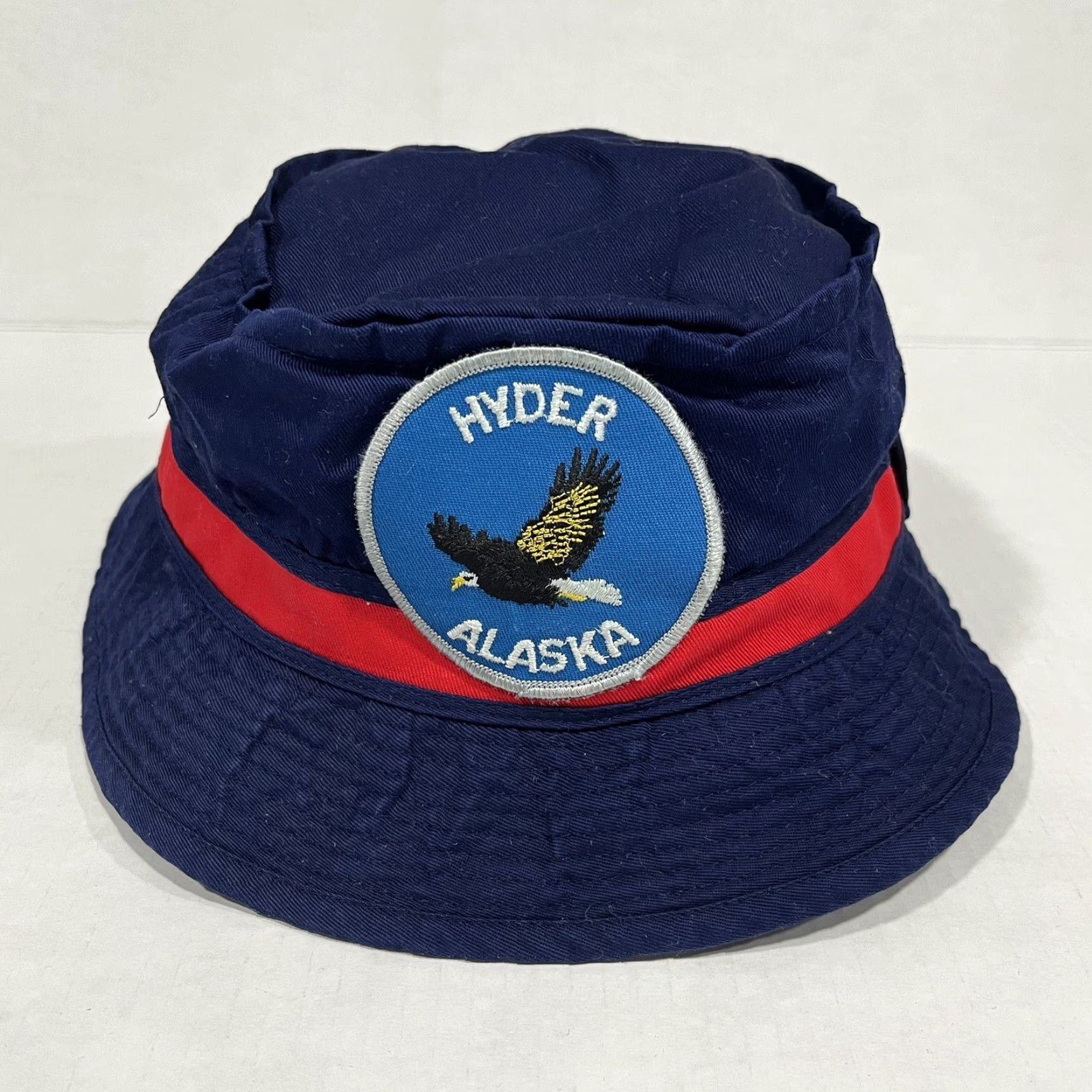 Vintage VINTAGE Hyder Alaska Bucket Hat Cap Navy Blue Red Bald Eagle Patch Size M/L Men Bucket Hat Blue USA 90s Outdoor Vintage Mens Size ONE SIZE - 2 Thumbnail