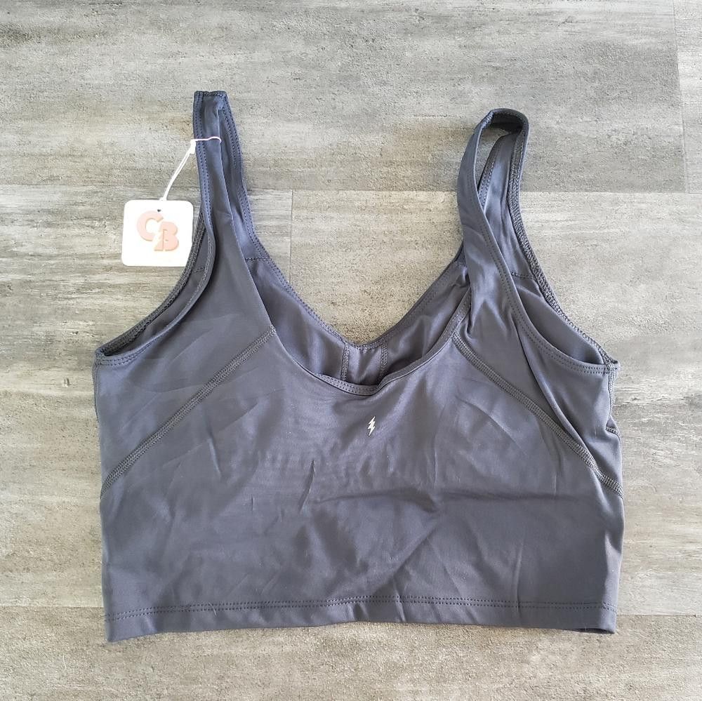 Designer Grey Navy Create Boldly Crop Tank Sport Bra Size ONE SIZE - 2 Thumbnail