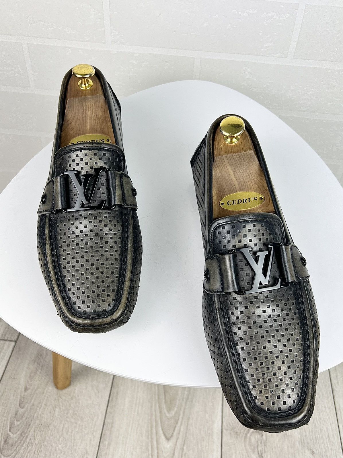 Louis Vuitton Loafers Leather Shoes Monte Carlo Metal Logo, Men's (Size 9)