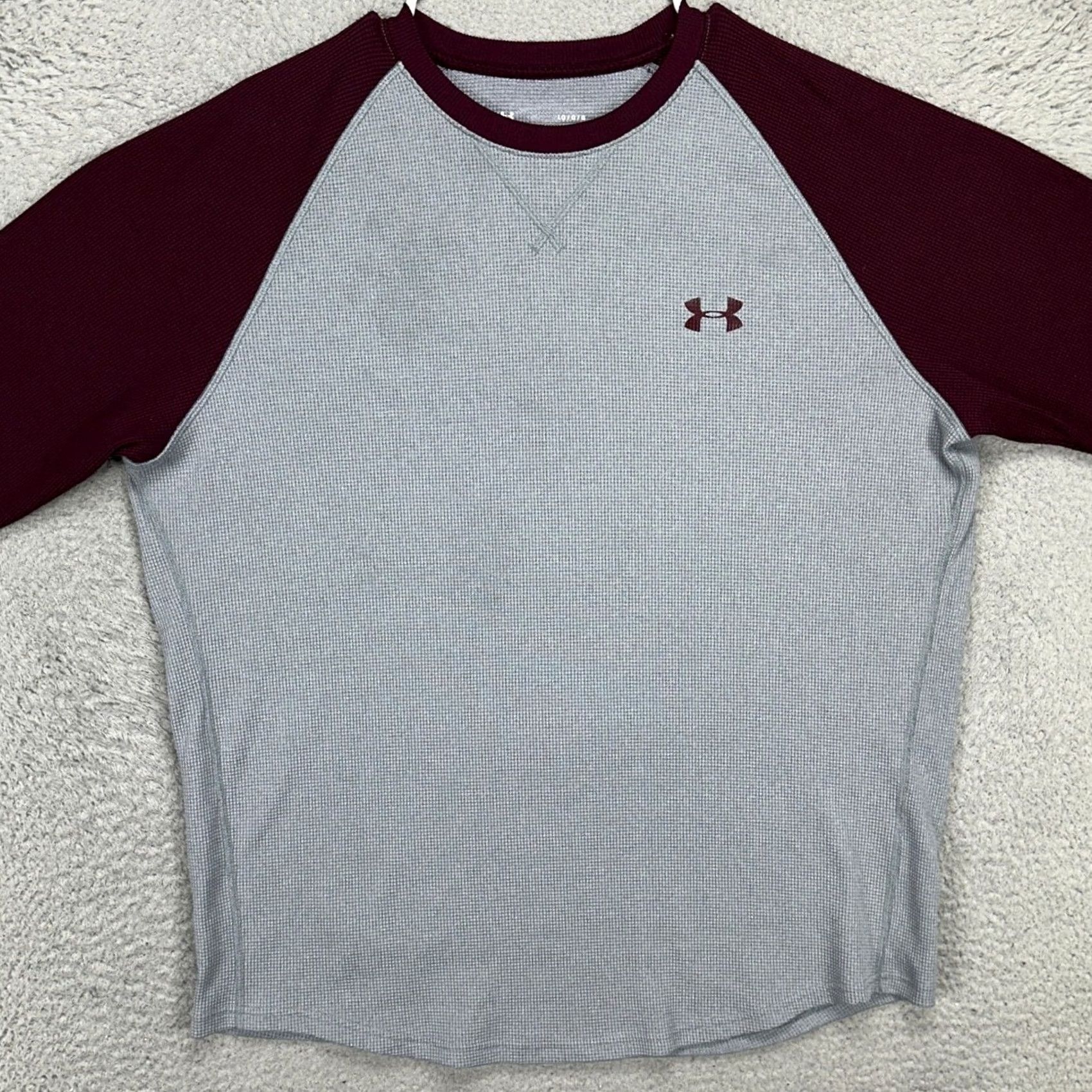 Under Armour Under Armour Mens Sweater Large Gray Maroon Thermal Waffle Knit Logo Crewneck Size US L / EU 52-54 / 3 - 2 Thumbnail