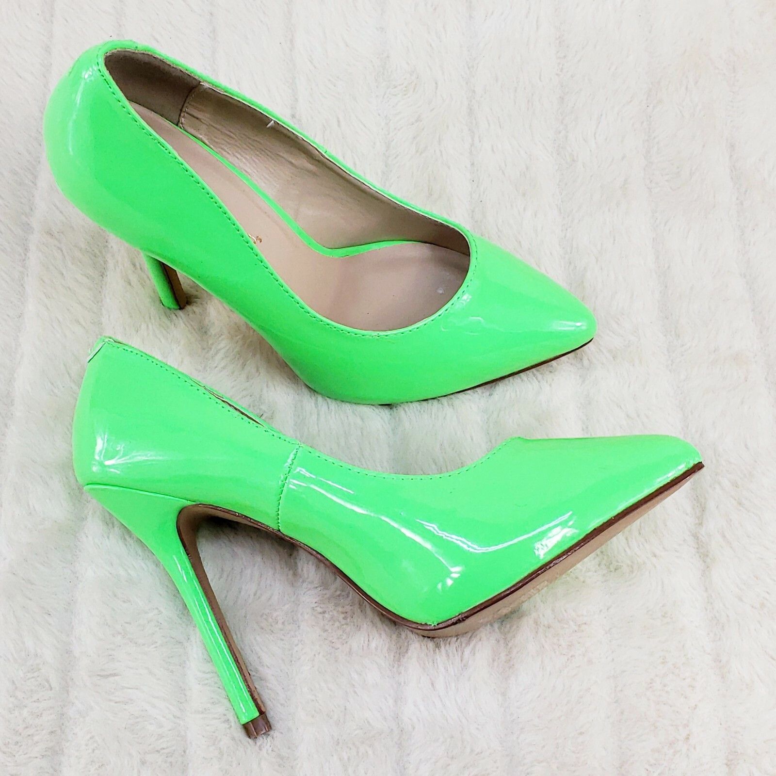 Other Amuse 20 Neon Green Patent 5" High Heel Shoes Pumps NY (US S Size US 10 / IT 40 - 5 Thumbnail