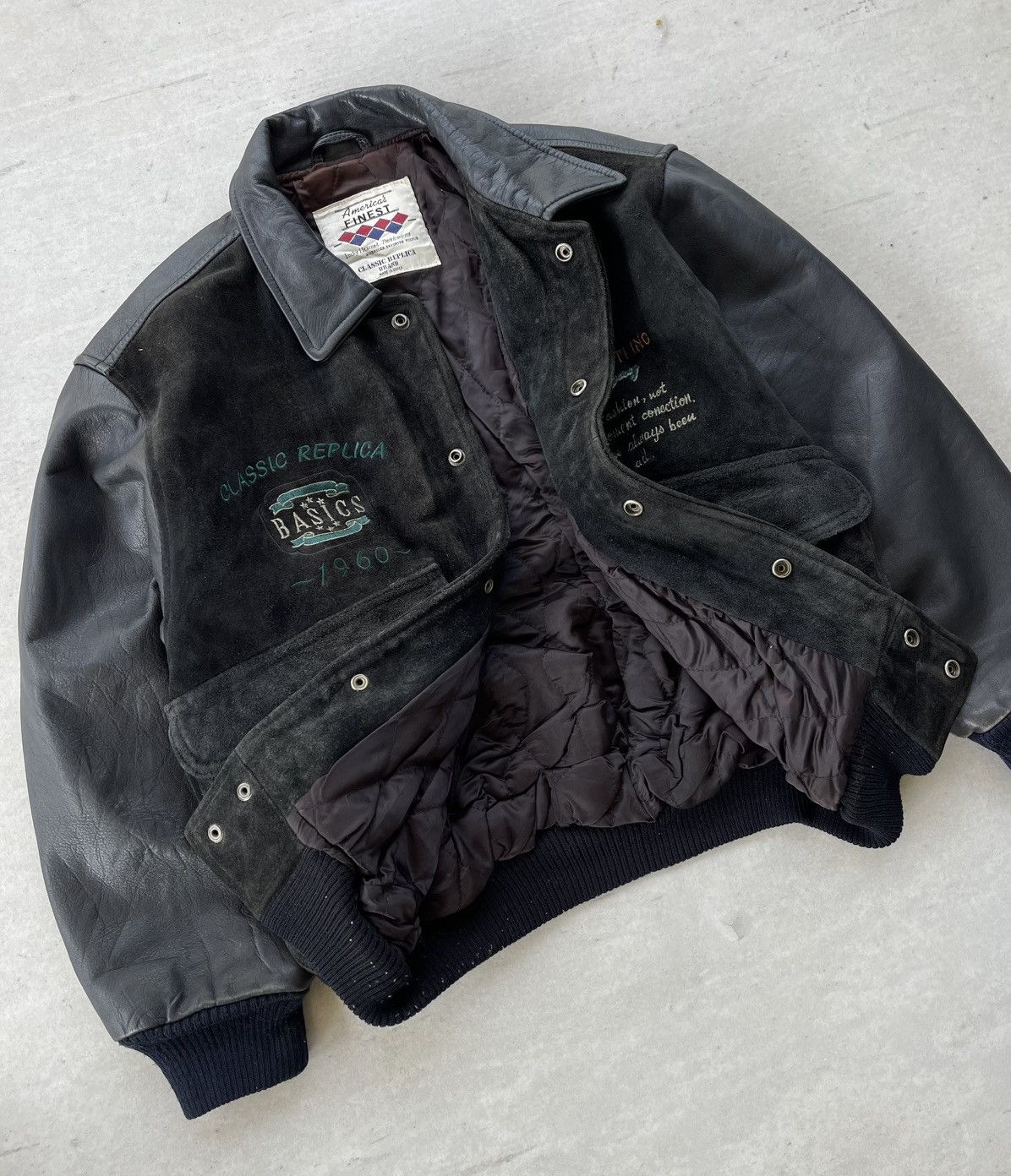 Japanese Brand 🔥VINTAGE 90'S FINEST EMBROIDERED LEATHER VARSITY JACKET Size US M / EU 48-50 / 2 - 6 Thumbnail