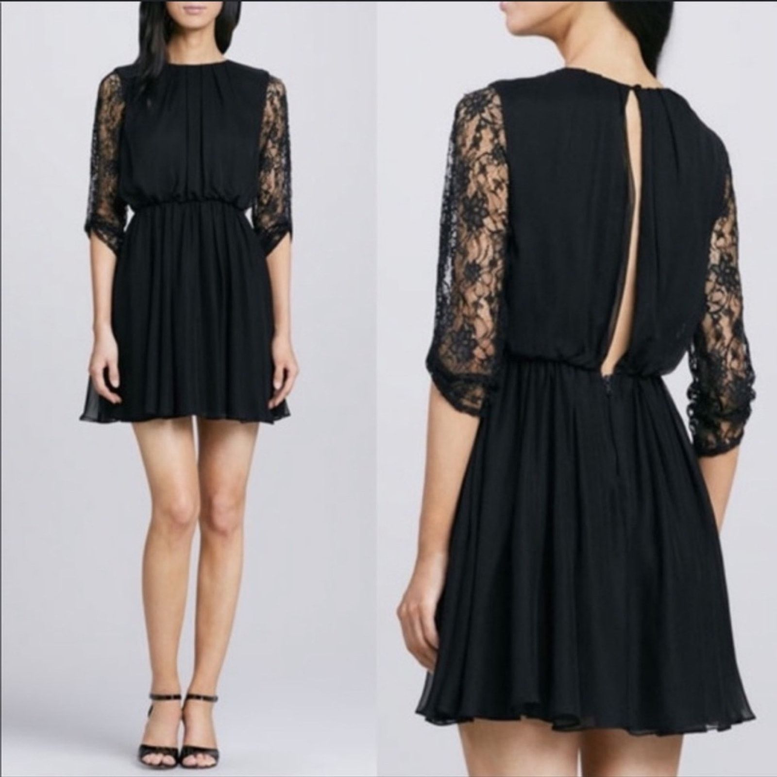 Alice + Olivia Alice & Olivia Conan Silk Lace Sleeve Dress - Size M - Black Size M / US 6-8 / IT 42-44 - 2 Thumbnail