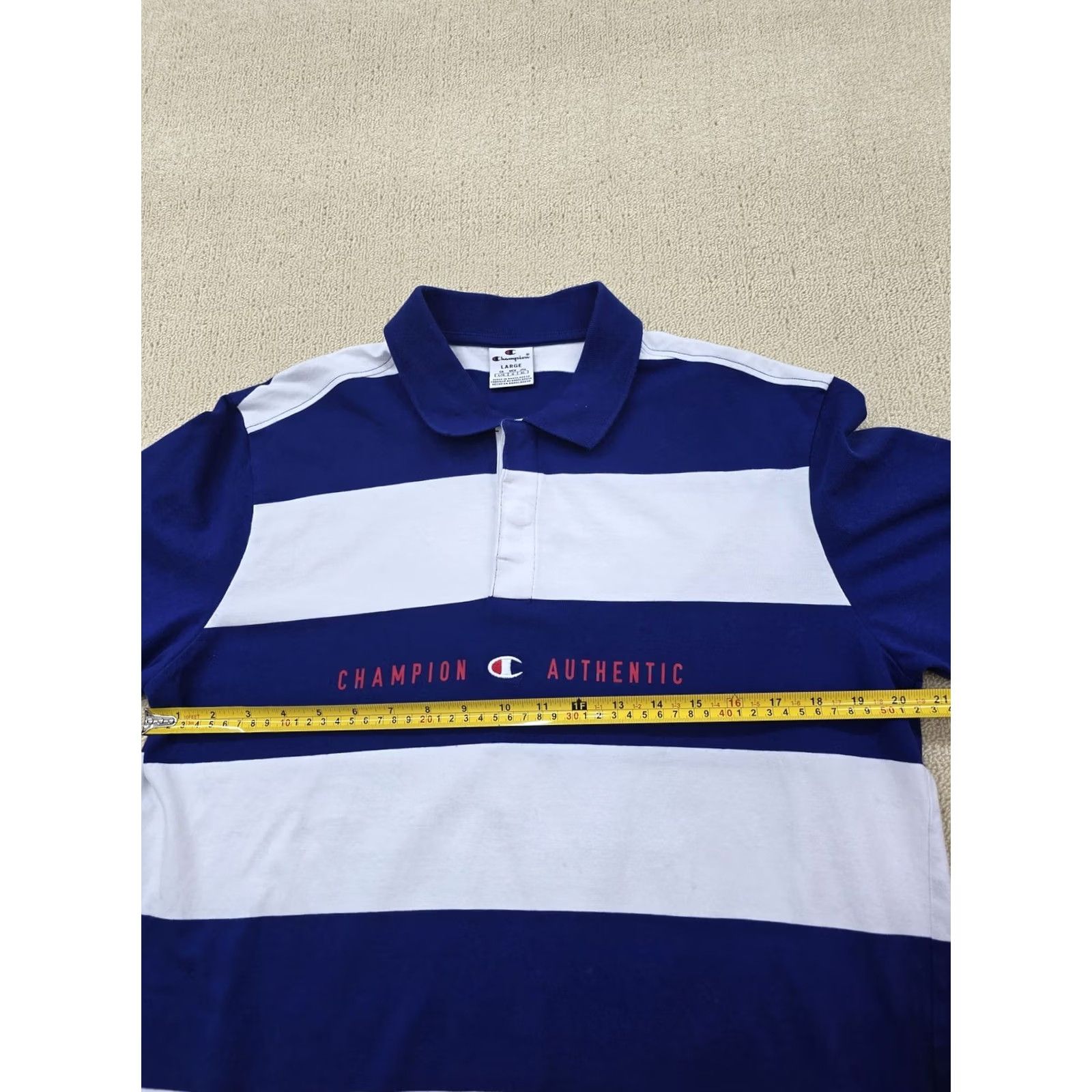Champion Champion Navy White Striped Polo Shirt Men's L 100% Cotton Size US L / EU 52-54 / 3 - 6 Thumbnail