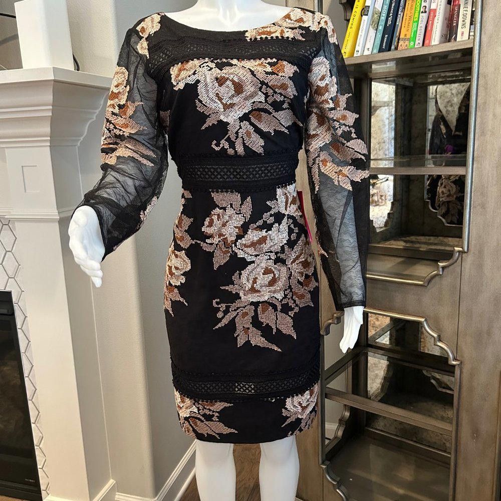 Designer Belle Badley Mischka Floral Sheer Sleeves Dress Size L / US 10 / IT 46 - 1 Thumbnail