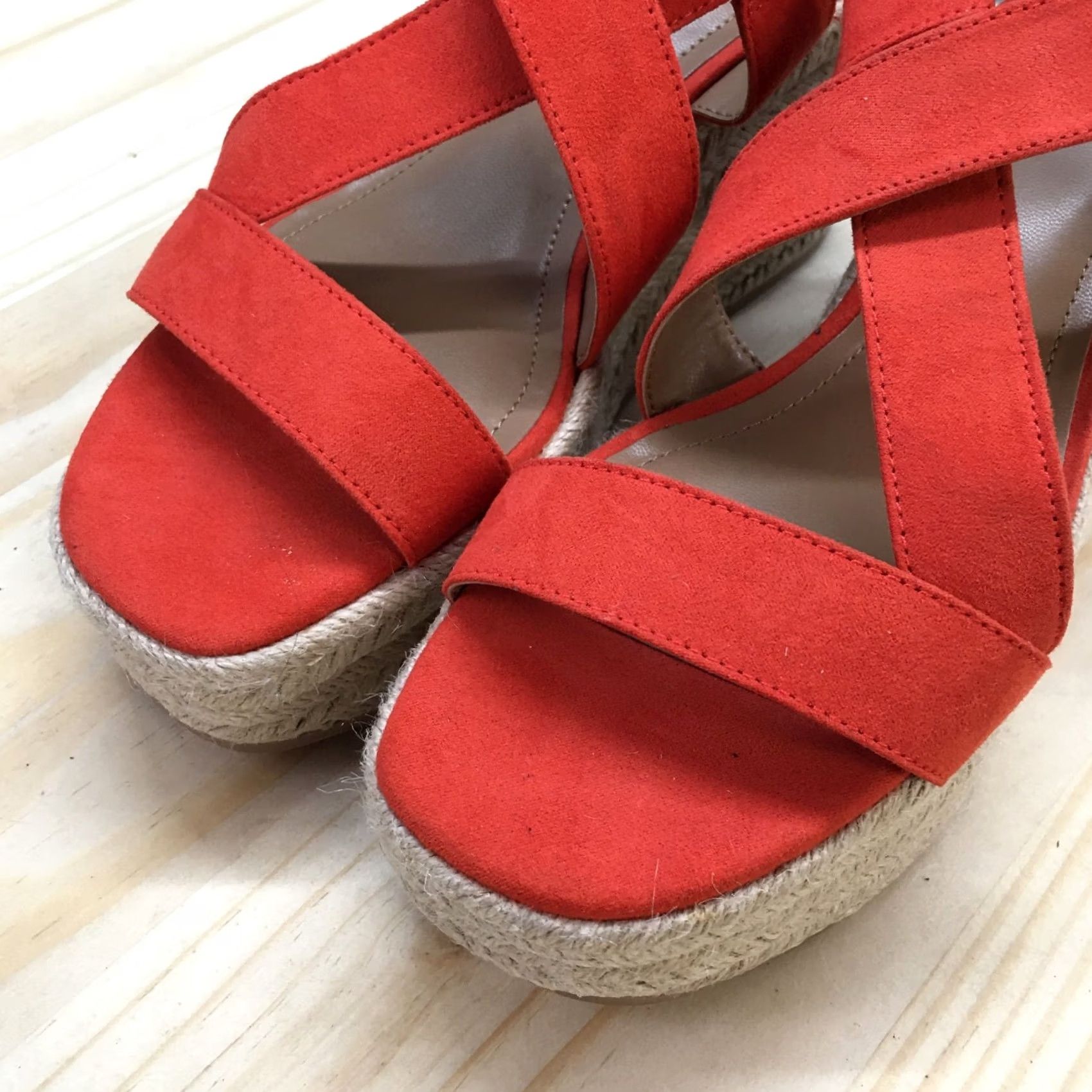H&M H&M Sandal Womens 37 Orange Slingback Open Toe Espadrille Wedge Platform Suede Size US 6 / IT 36 - 4 Thumbnail