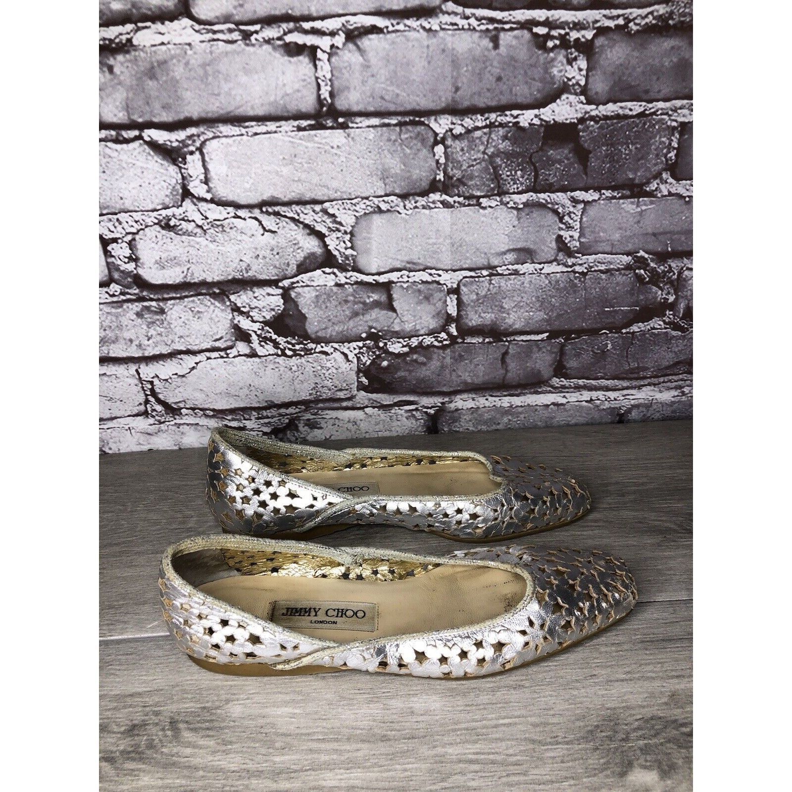 Jimmy Choo Jimmy Choo Metallic Silver Leather Cut Out Loafer Flats Wome Size US 7 / IT 37 - 18 Thumbnail