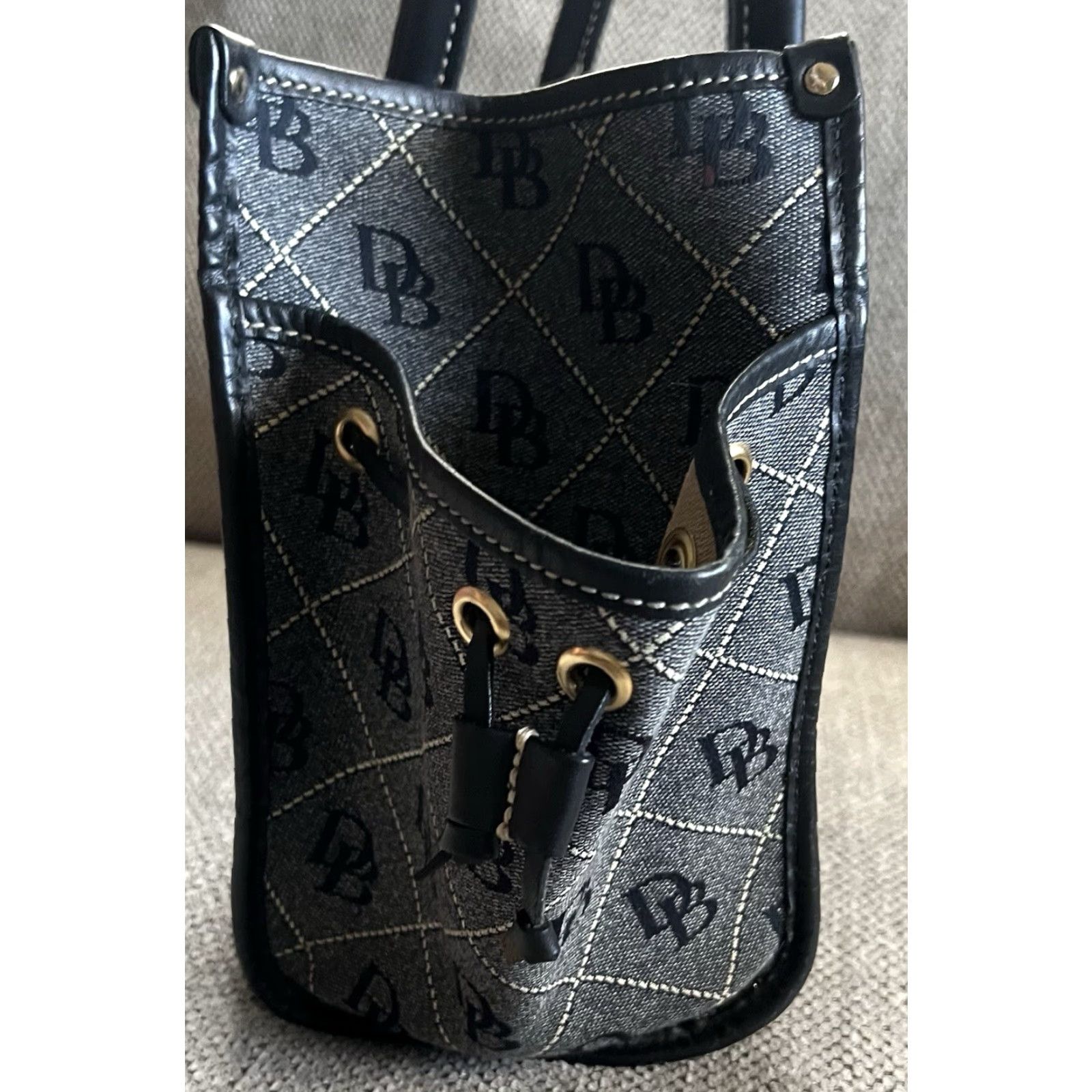Dooney & Bourke Dooney & Bourke Denim Purse Bag Shoulder Bag Navy Beige 13.5” x 11” x 5.5” Medium Pockets Monogram Size ONE SIZE - 4 Thumbnail