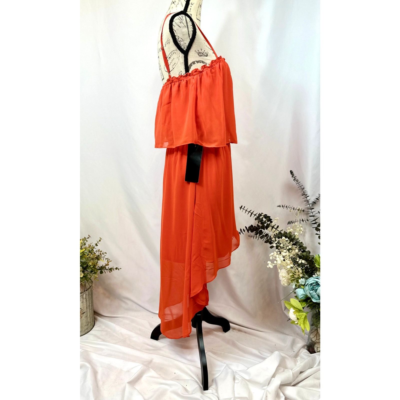 Bebe Bebe Square Neck High Low Chiffon Sleeveless Dress Orange L Size L / US 10 / IT 46 - 14 Thumbnail