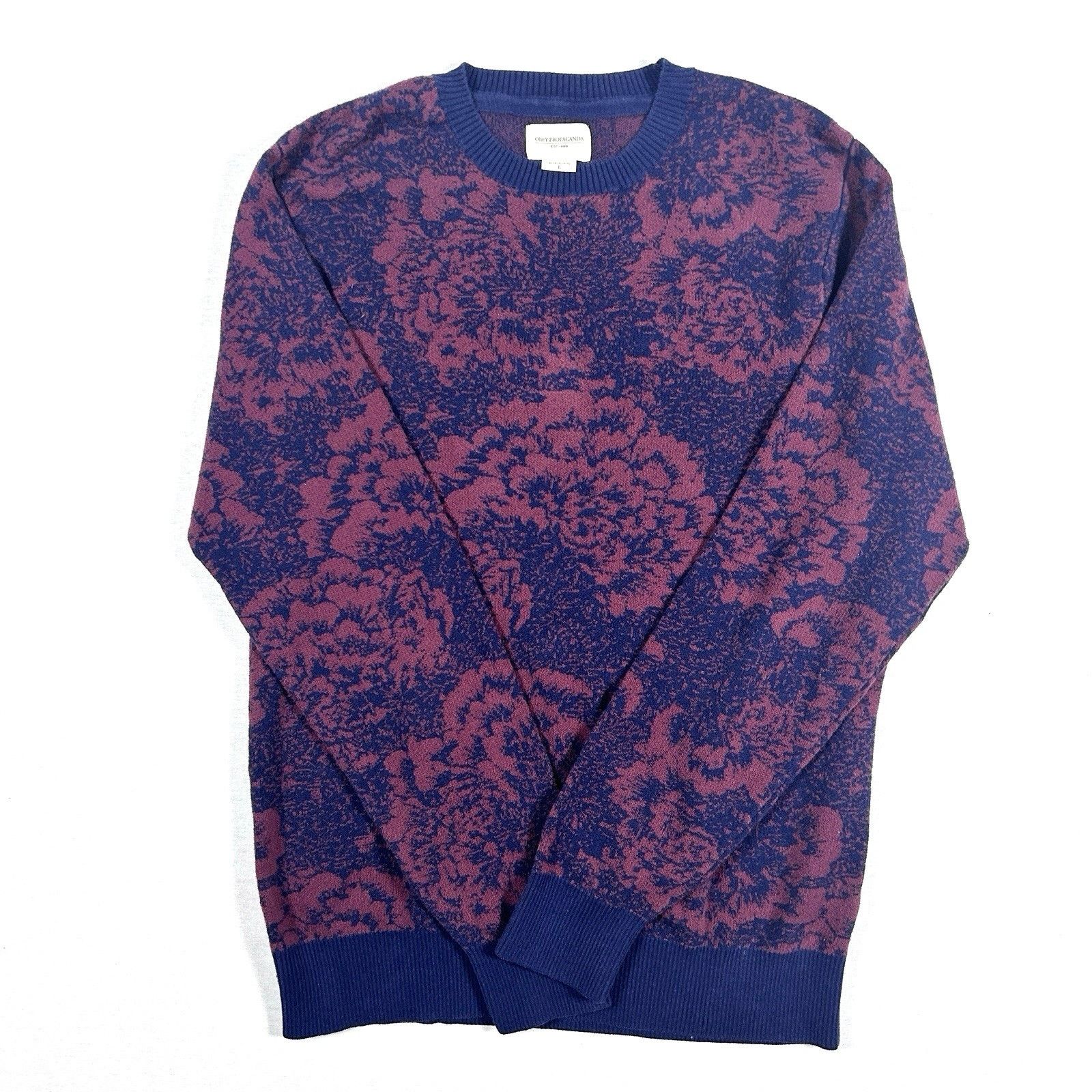Obey Obey Propaganda Floral Jacquard Sweater Blue Burgundy Large Size US L / EU 52-54 / 3 - 2 Thumbnail