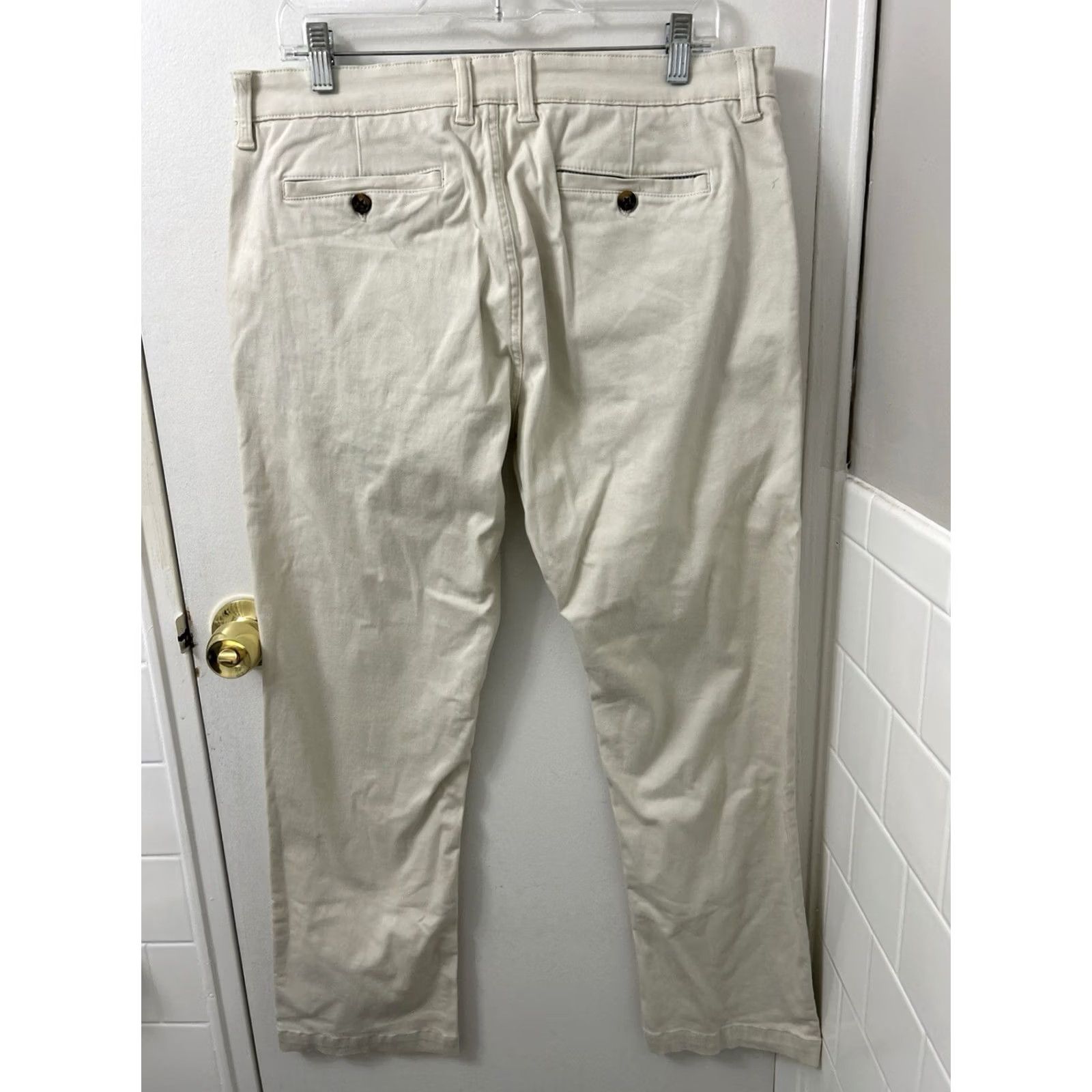 Vintage Elliot Mulryan Pants Mens 32x30 Beige Flat Front Chino Straight Leg Trousers Size US 32 / EU 48 - 6 Thumbnail