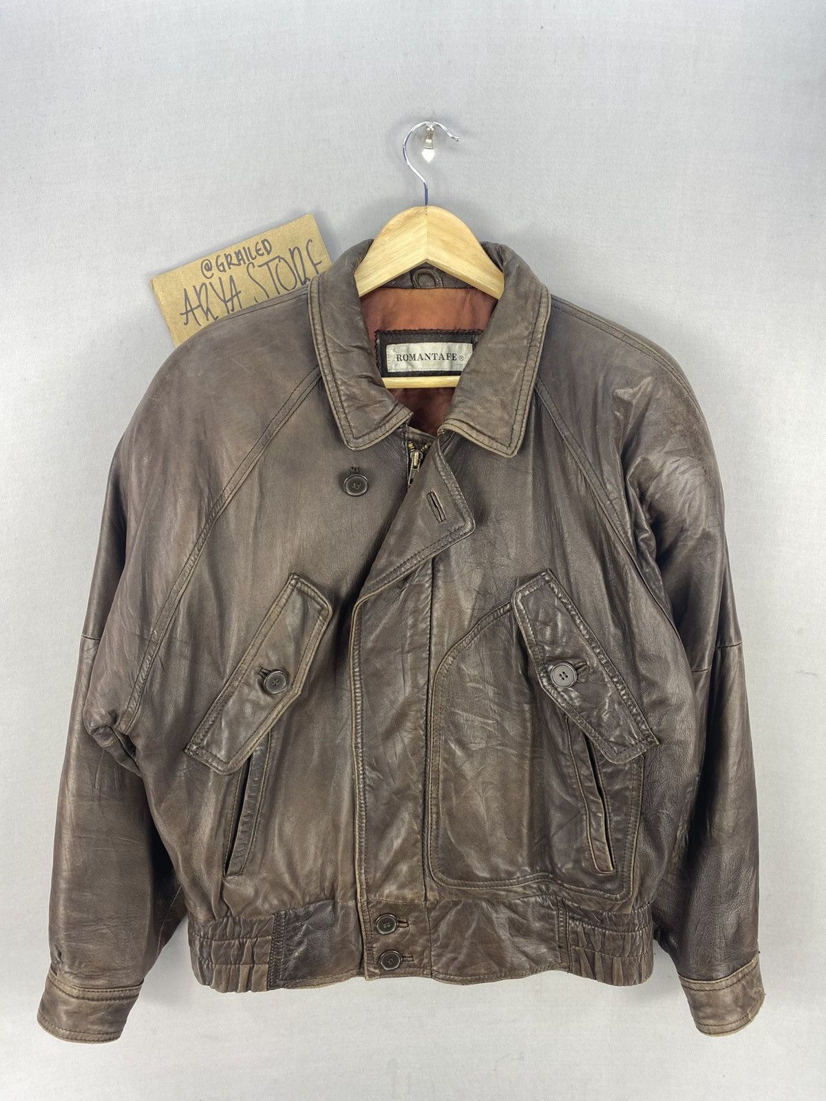 Leather Vintage 90’s Sheepskin Leather Bomber Jacket by Romantafe Size US M / EU 48-50 / 2 - 1 Thumbnail