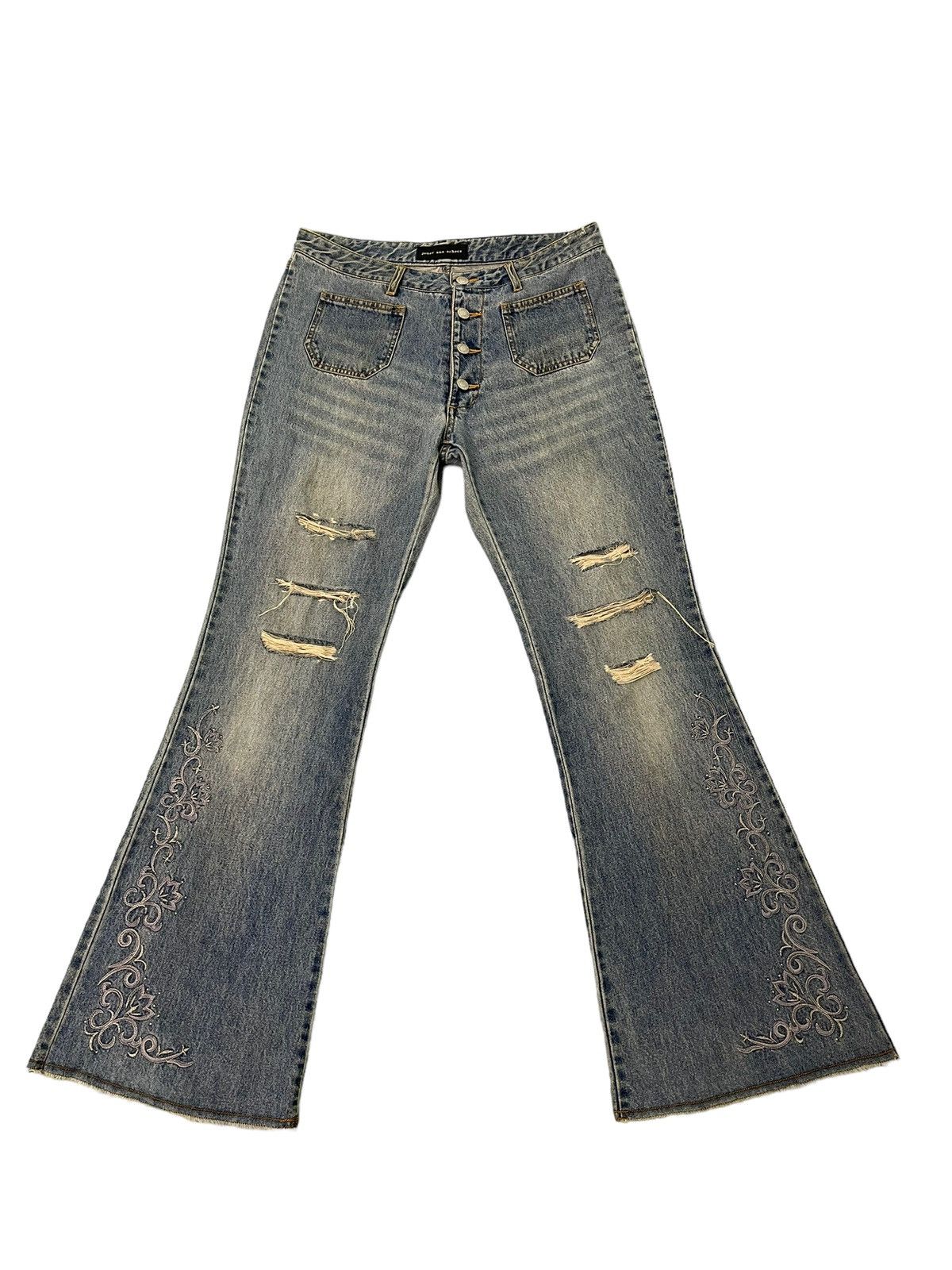 Japanese Brand Flare Jeans Jouer Aux Eches Distress Thin Bell Bottom 8🟦2 Size US 32 / EU 48 - 2 Thumbnail