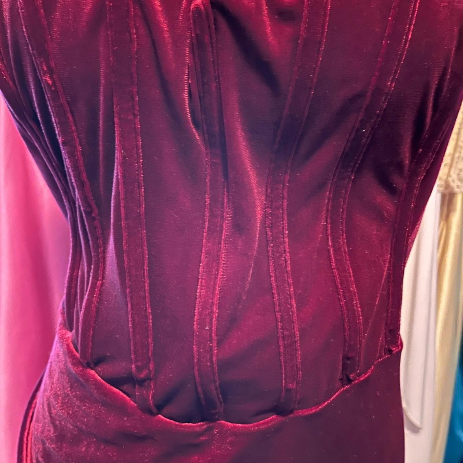 Other Luxurious Velvet Maxi Dress in Rich Burgandy matching gloves Size 4XL / US 24-26 - 2 Thumbnail