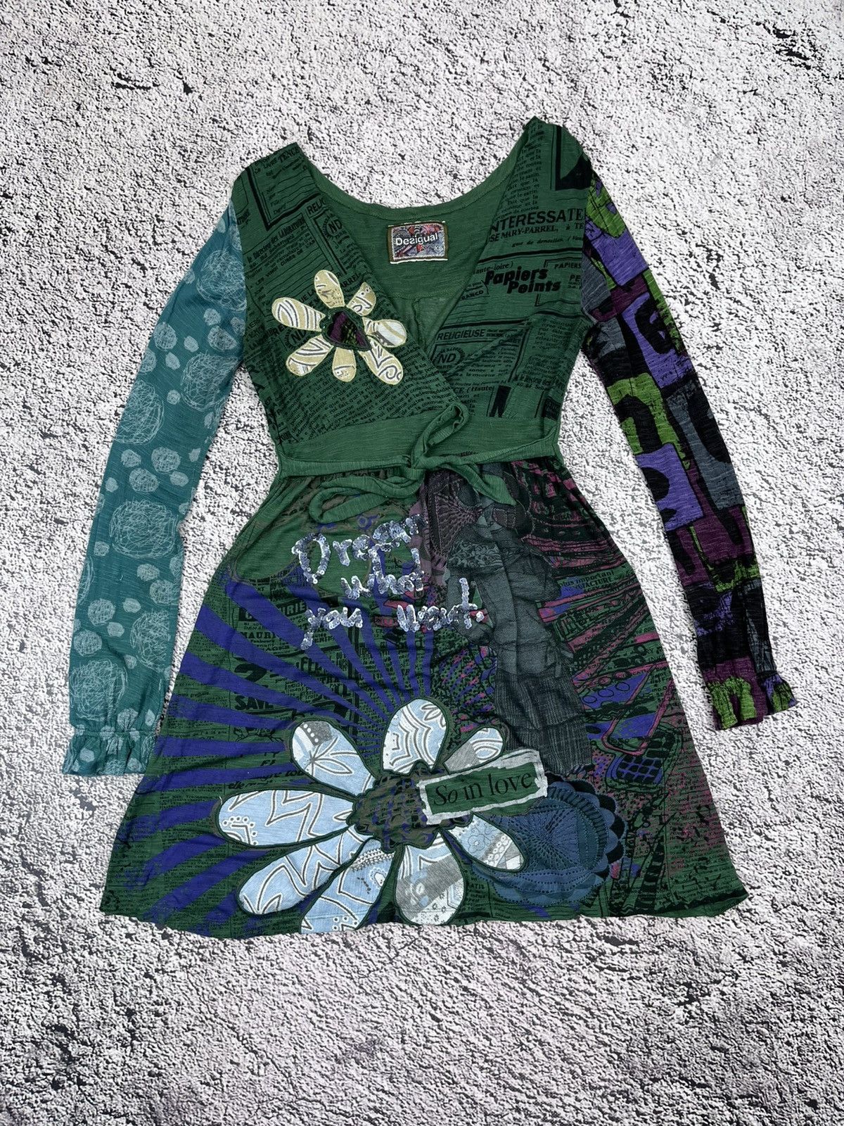 Desigual Vintage Desigual Y2K Graphic Patchwork Dress Green Boho Size XS / US 0-2 / IT 36-38 - 1 Thumbnail