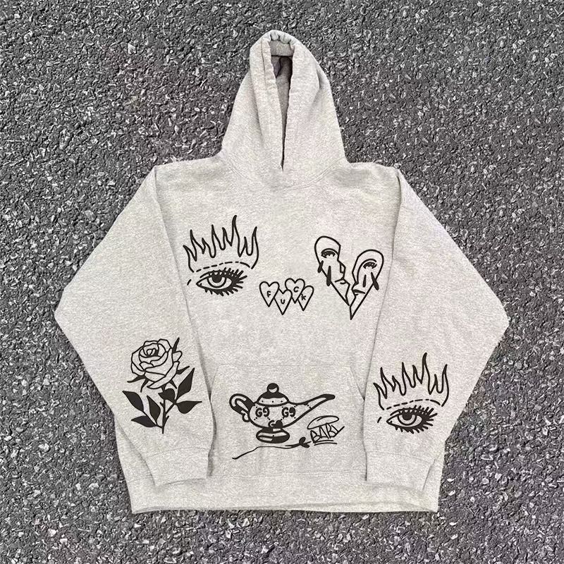Vintage Grey washed retro eye print hoodie y2k Size US M / EU 48-50 / 2 - 1 Thumbnail