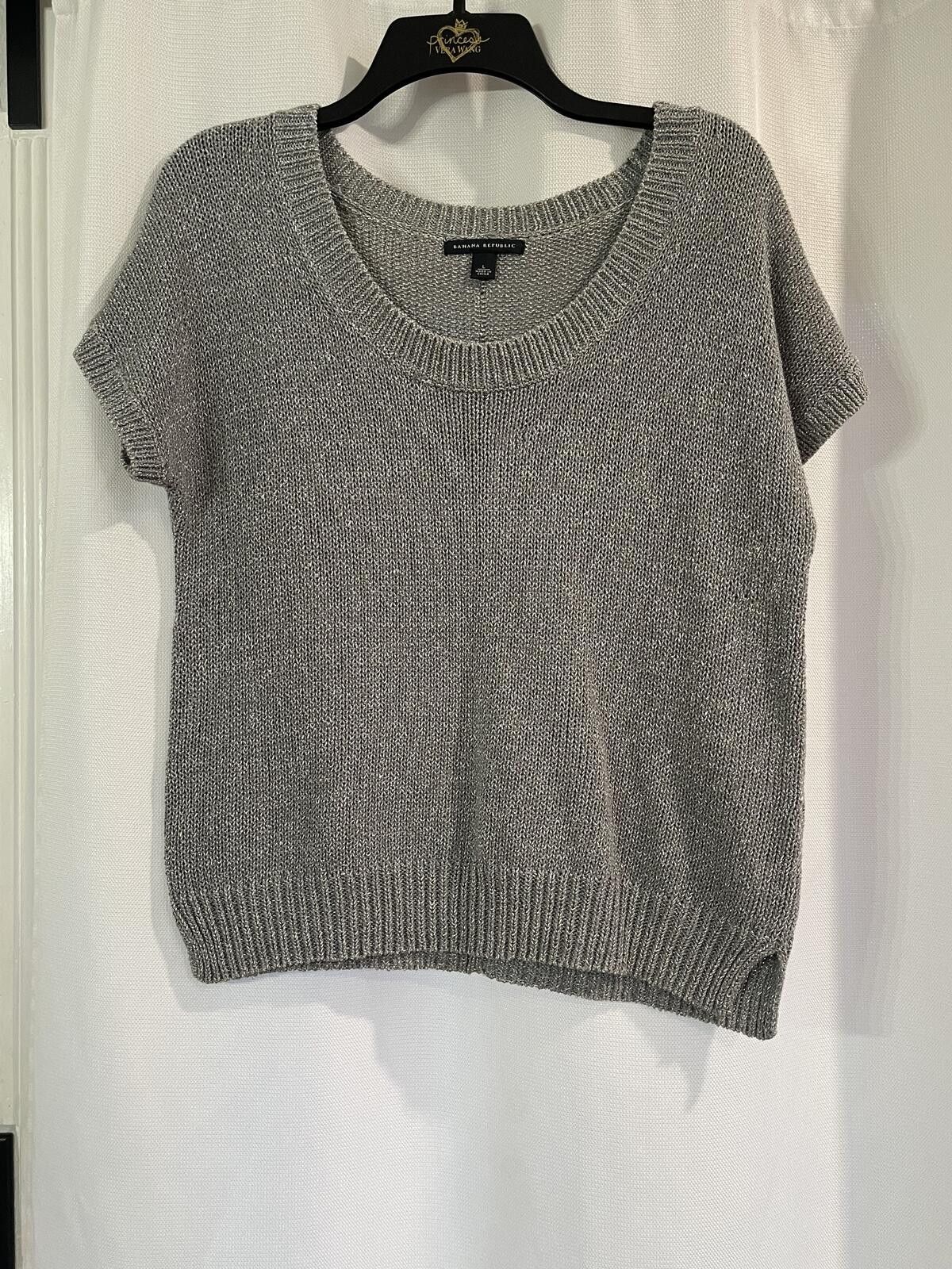 Banana Republic Banana Republic Gray Knit Short Sleeve Sweater Top Large Size L / US 10 / IT 46 - 2 Thumbnail