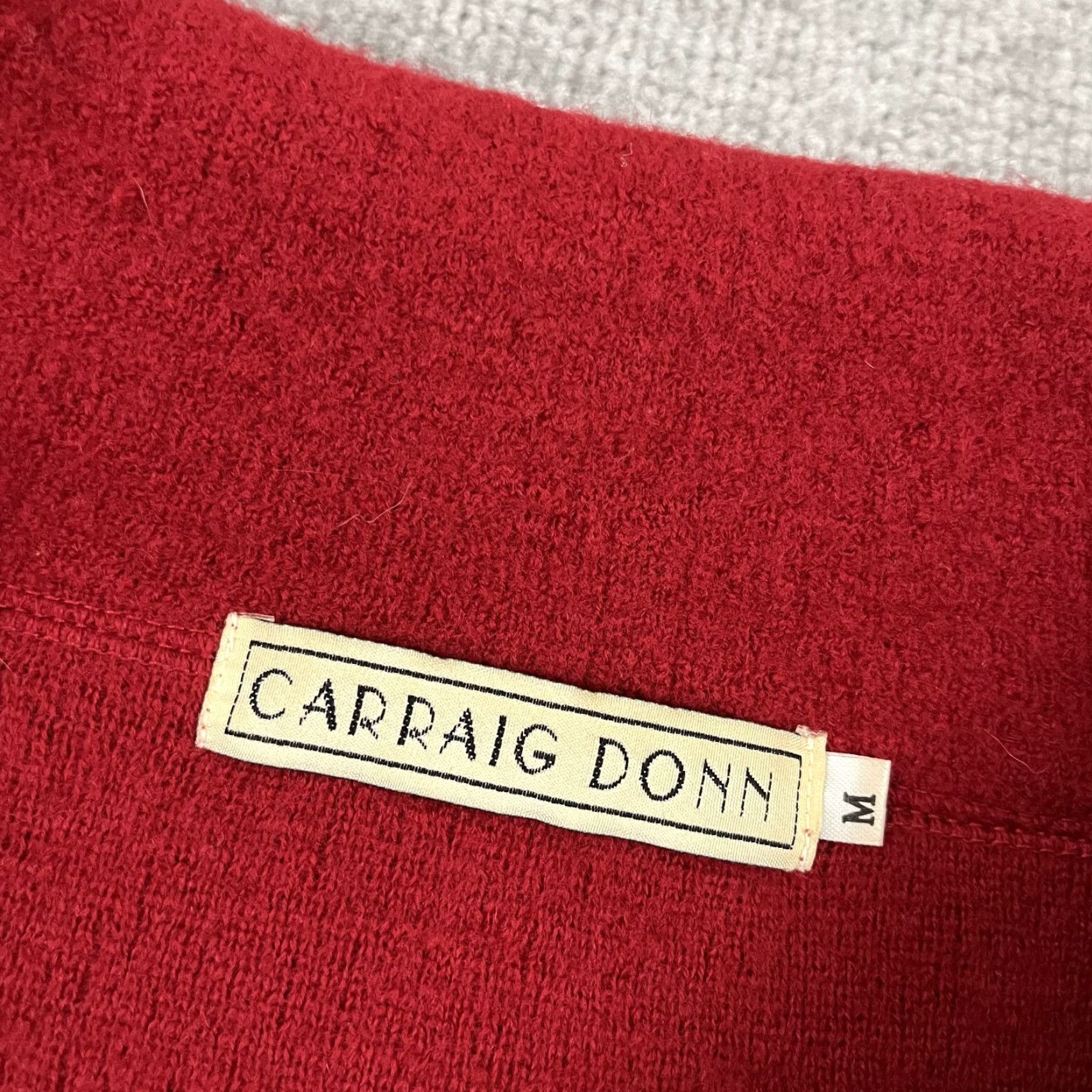 VINTAGE Carraig Donn Sweater Mens M Oversized Red Knit Stitched Wool Open Front Pullover