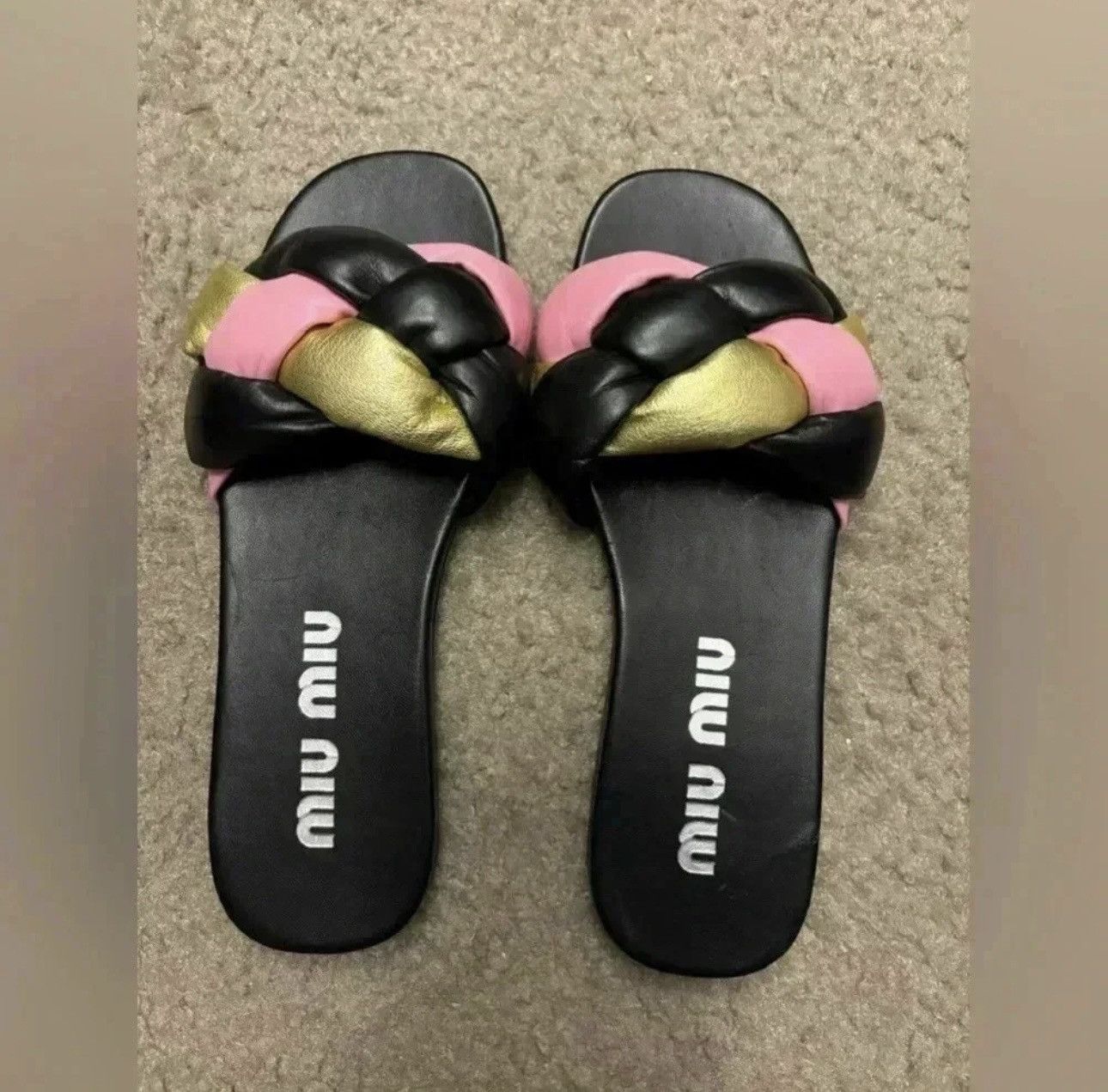 Miu Miu Miu Miu Women’s Calzature Donna Slip On Woven Slide Sandals Size US 7 / IT 37 - 1 Thumbnail