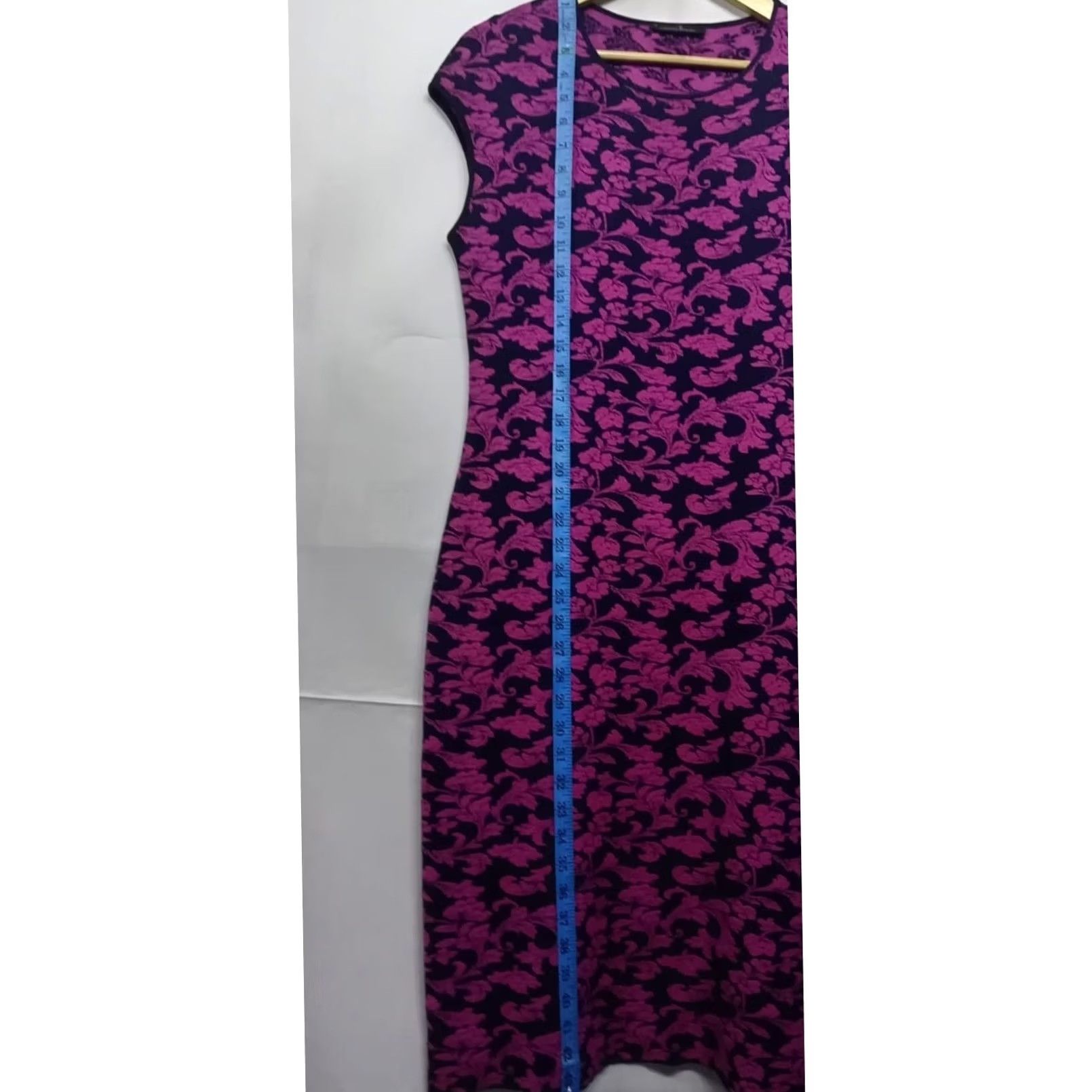 Vintage Carmen Marc Valvo Knit Dress Purple Pink Floral Belted Size M Size M / US 6-8 / IT 42-44 - 4 Thumbnail