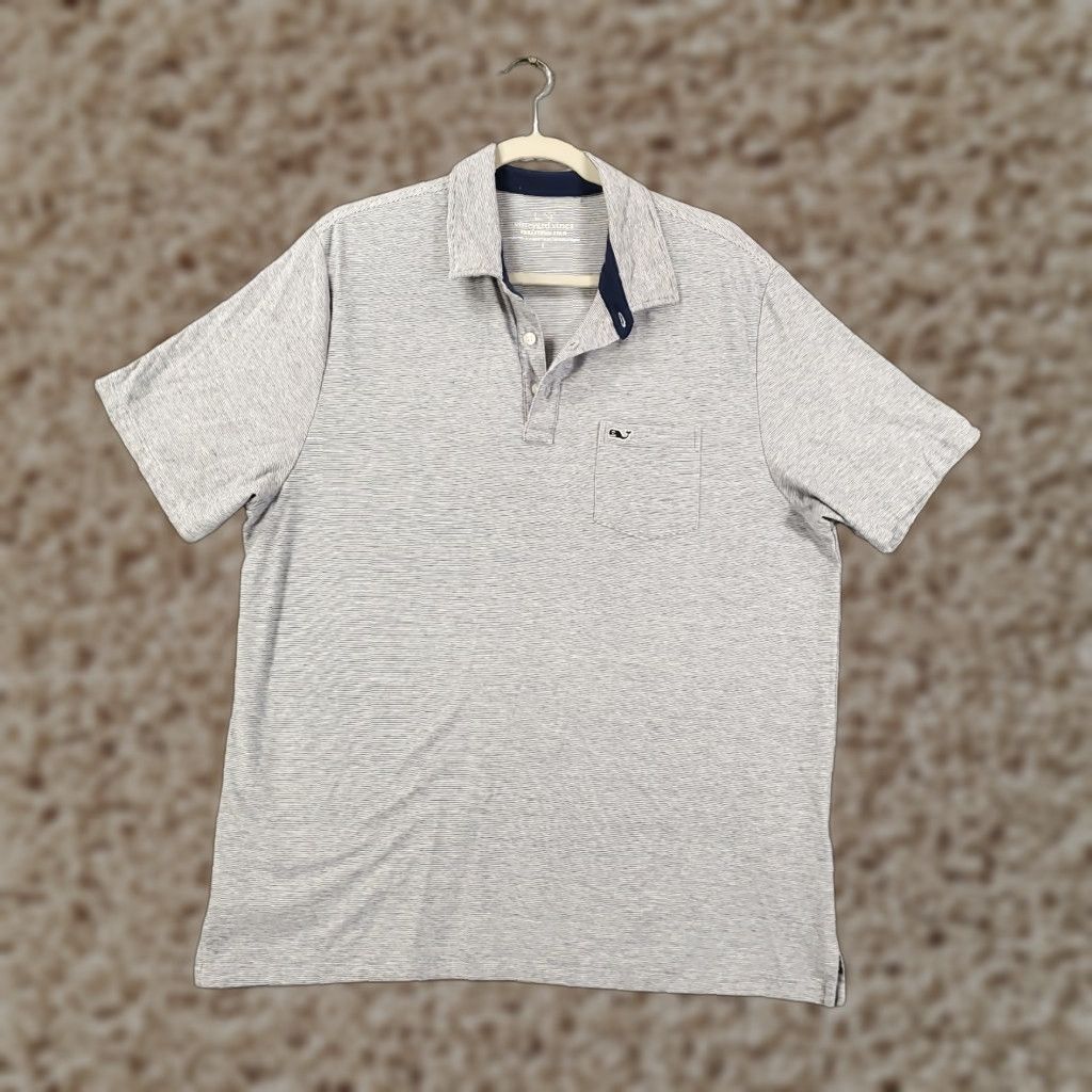 Vineyard Vines Vineyard Vines Polo Shirt Mens L Blue White Striped Knit Cotton Blend Polyester Spandex Casual Golf Stretch Classic Preppy Size US L / EU 52-54 / 3 - 1 Thumbnail