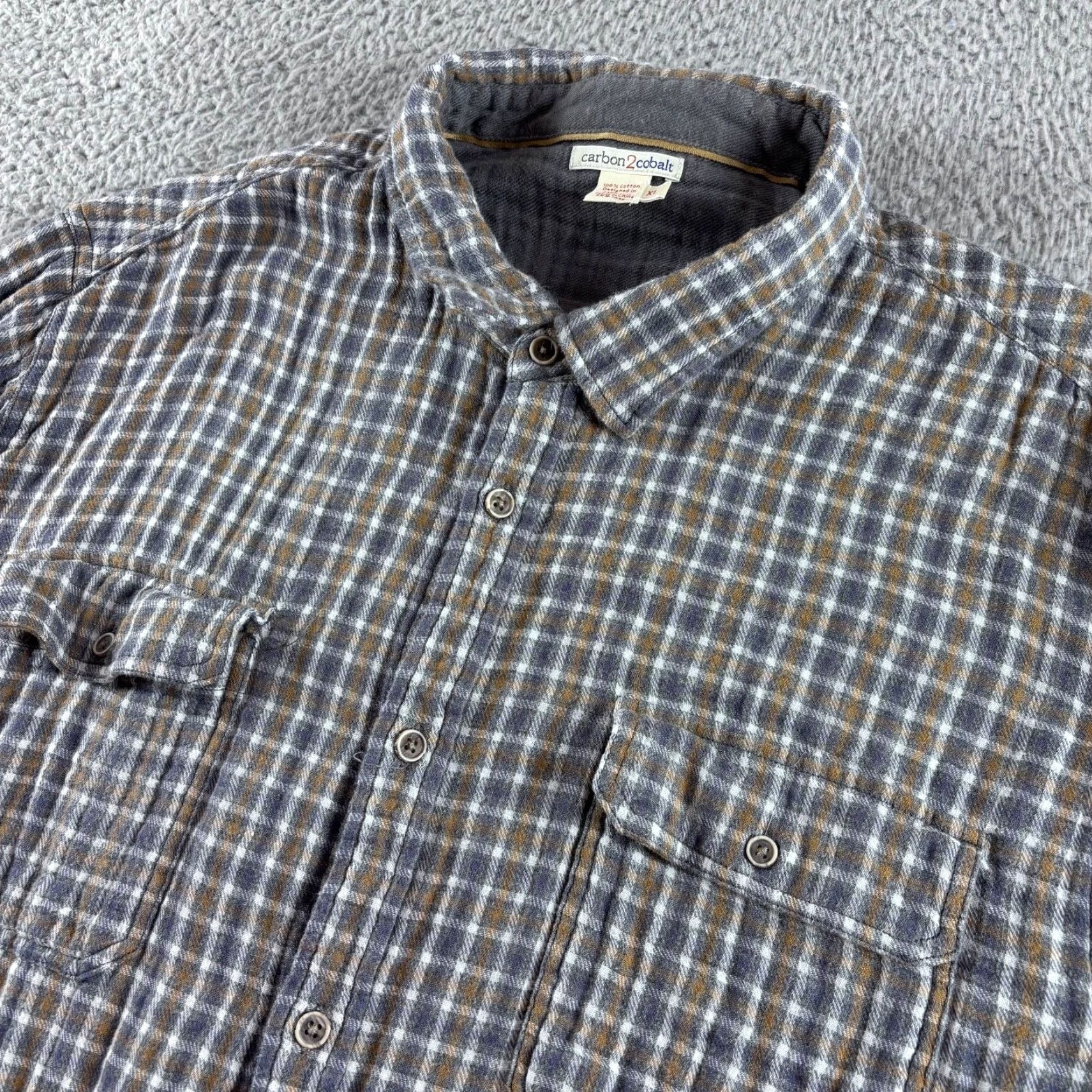 Carbon2Cobalt Carbon2Cobalt Flannel Shirt Men XL Gray Brown Plaid Pockets Stretch Button-Up Size US XL / EU 56 / 4 - 2 Thumbnail