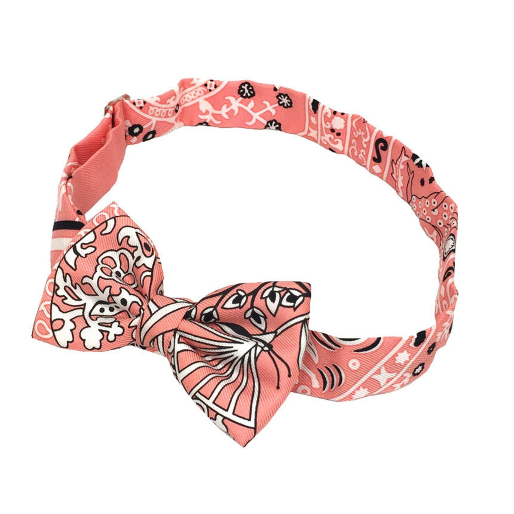 Hermes HERMES NOEUD PAPILLON (Fleurs and Papillons de TISSU) - Flowers Fabrics Bow Tie, Choker, Bracelet Pink ROSEMALABAR/NOIR/BLANC 100% Silk Size ONE SIZE - 1 Thumbnail