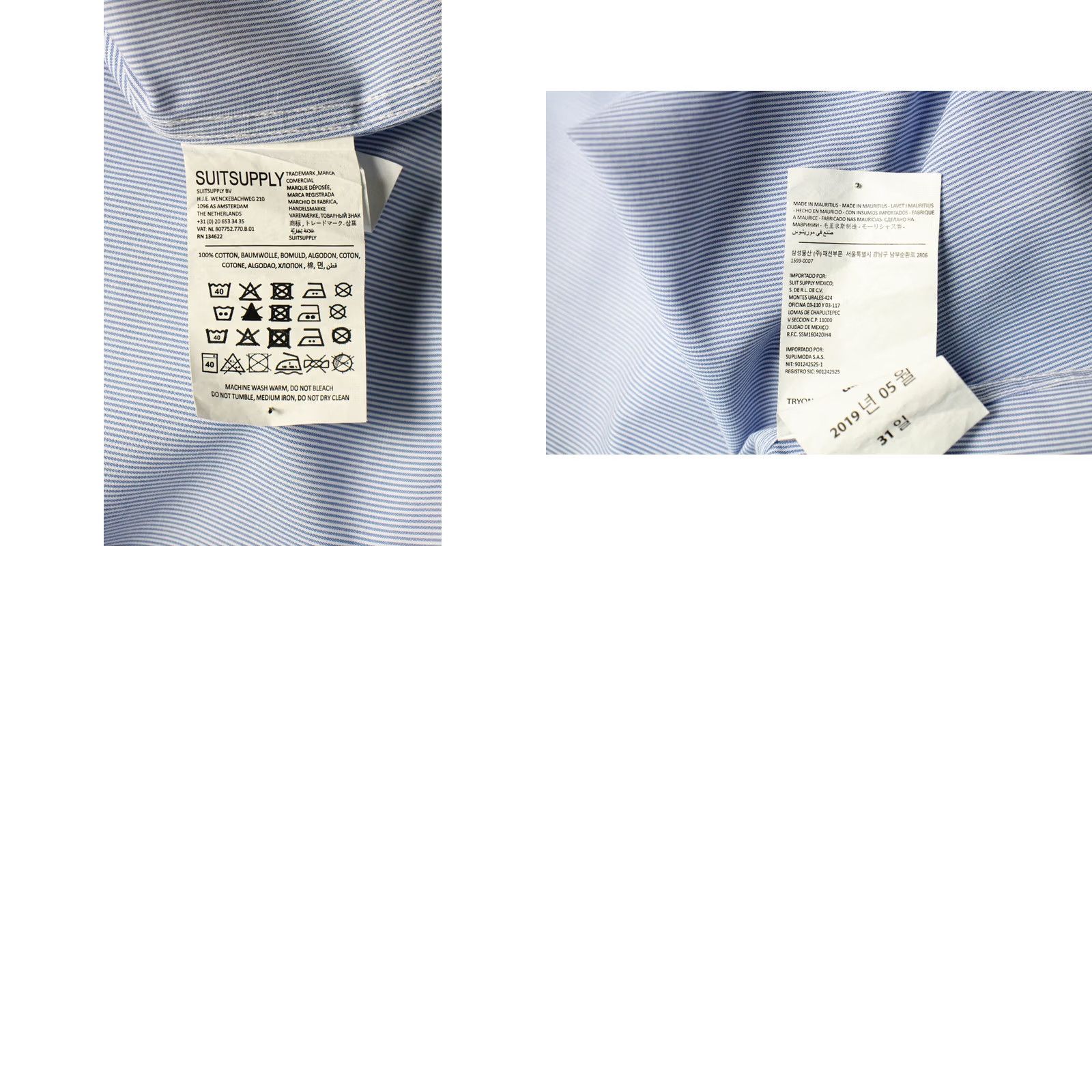 Suitsupply SUITSUPPLY Formal Shirt Men's Extra Slim Fit Pinstripe Blue 41-7 / 16L Size 42R - 8 Thumbnail