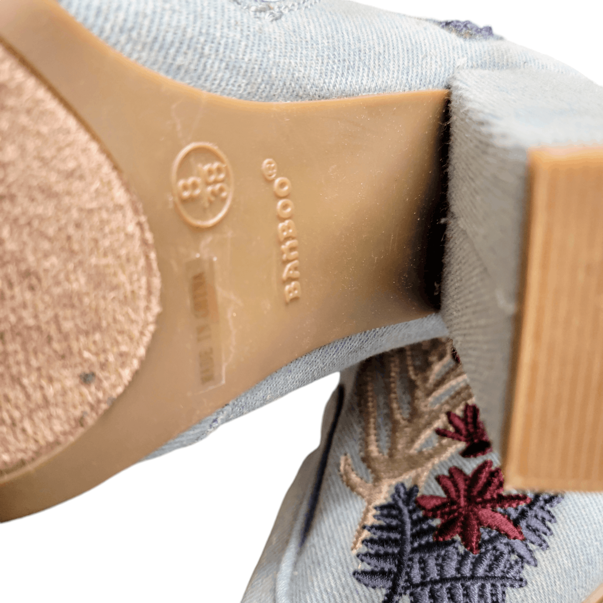 United Bamboo Bamboo Blue Embroidered Flowers & Butterfly Heeled Booties Size US 8 / IT 38 - 10 Thumbnail