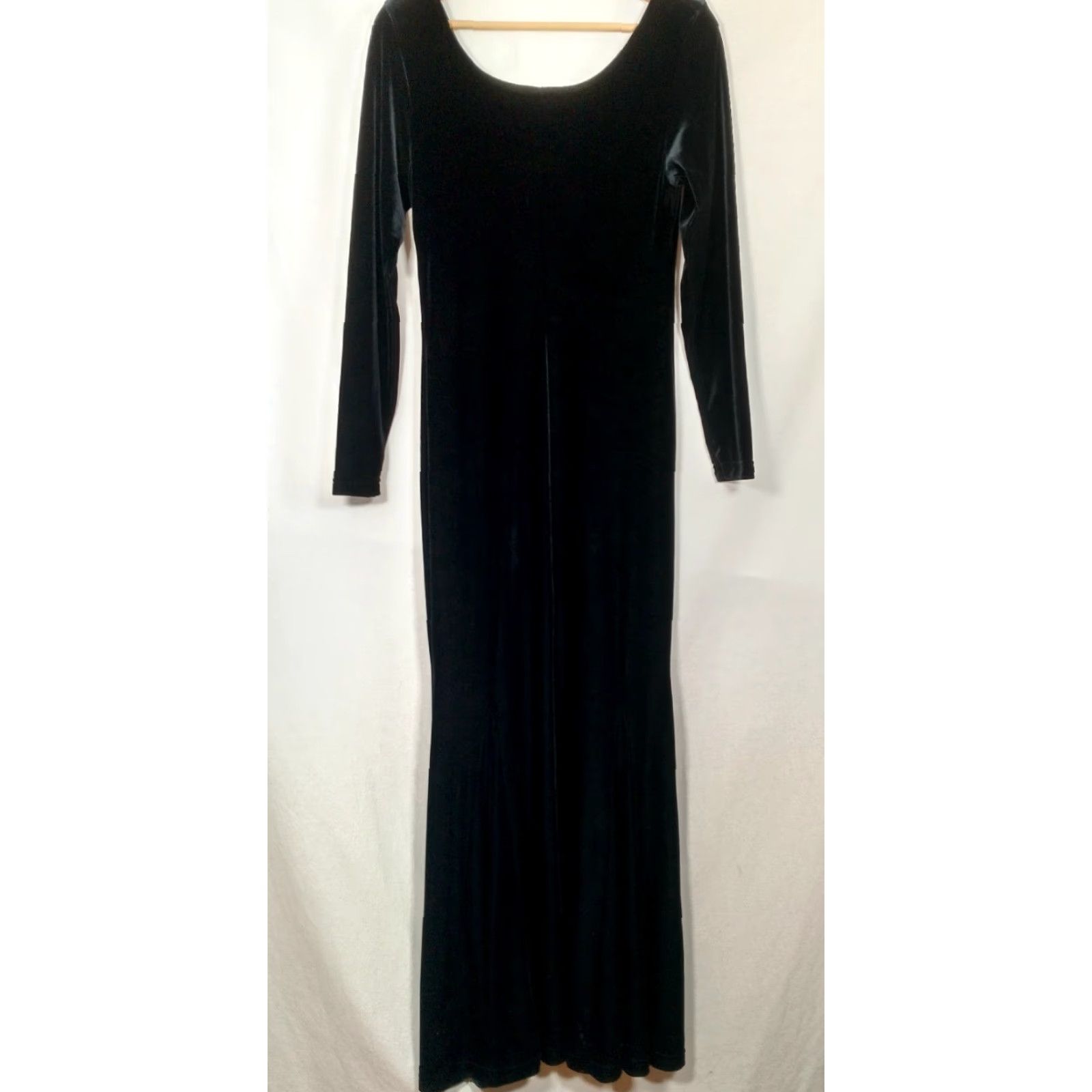 Velour Valerie Stevens Dress Maxi Long Sleeve Black Velour Woman 8 Whimsigoth Vampire Gothic Velour Dress Size M / US 6-8 / IT 42-44 - 2 Thumbnail
