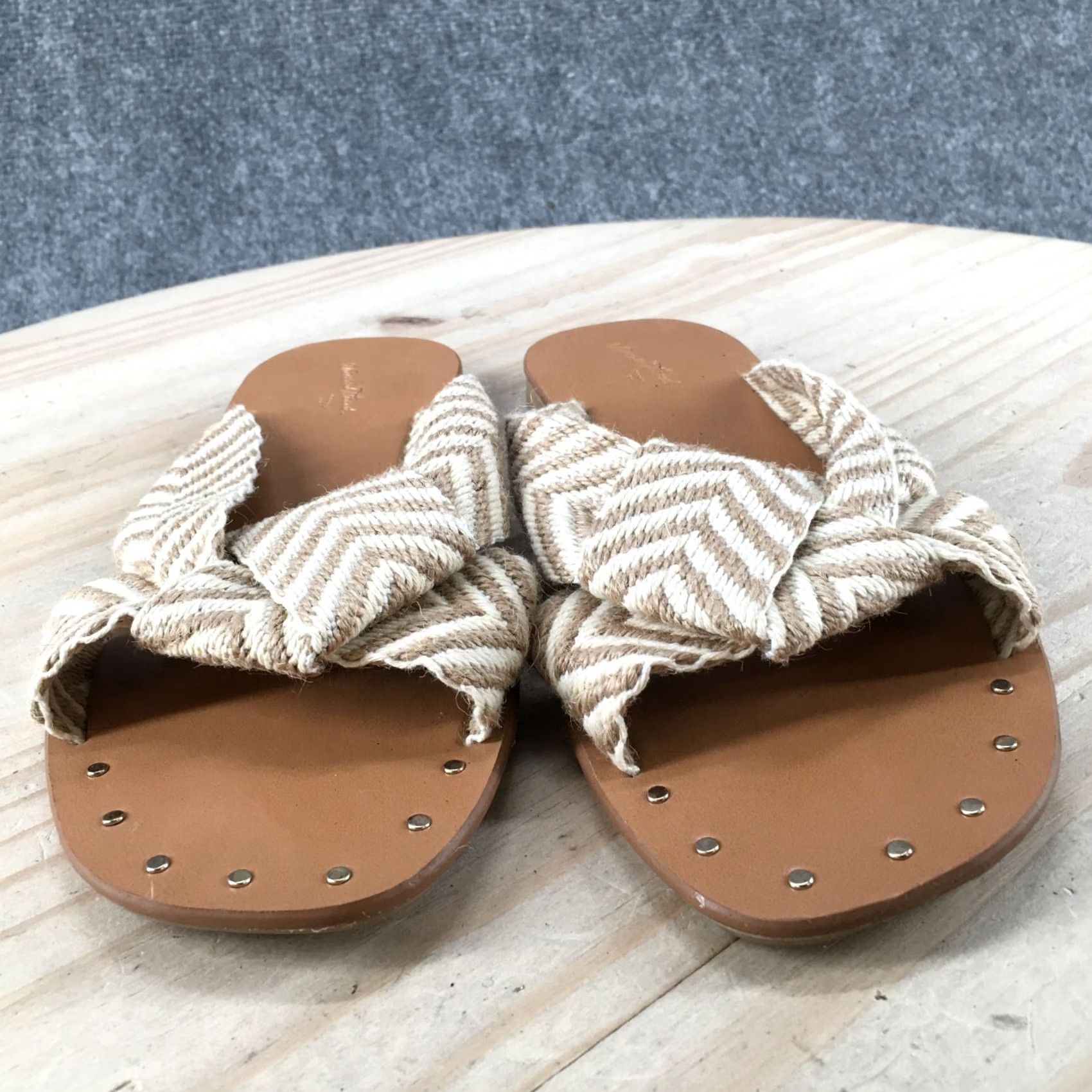 Vintage Universal Thread Sandals Womens 6.5 Louise Chevron Open Toe Slide Beige Size US 7 / IT 37 - 4 Thumbnail