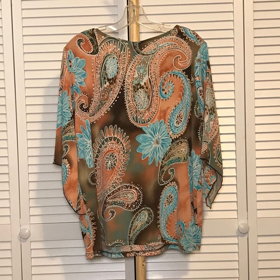 Other Susan Lawrence Paisley Floral V-Neck 3/4 Sleeve Blouse 2X Size XXL / US 16-18 / IT 52-54 - 2 Thumbnail
