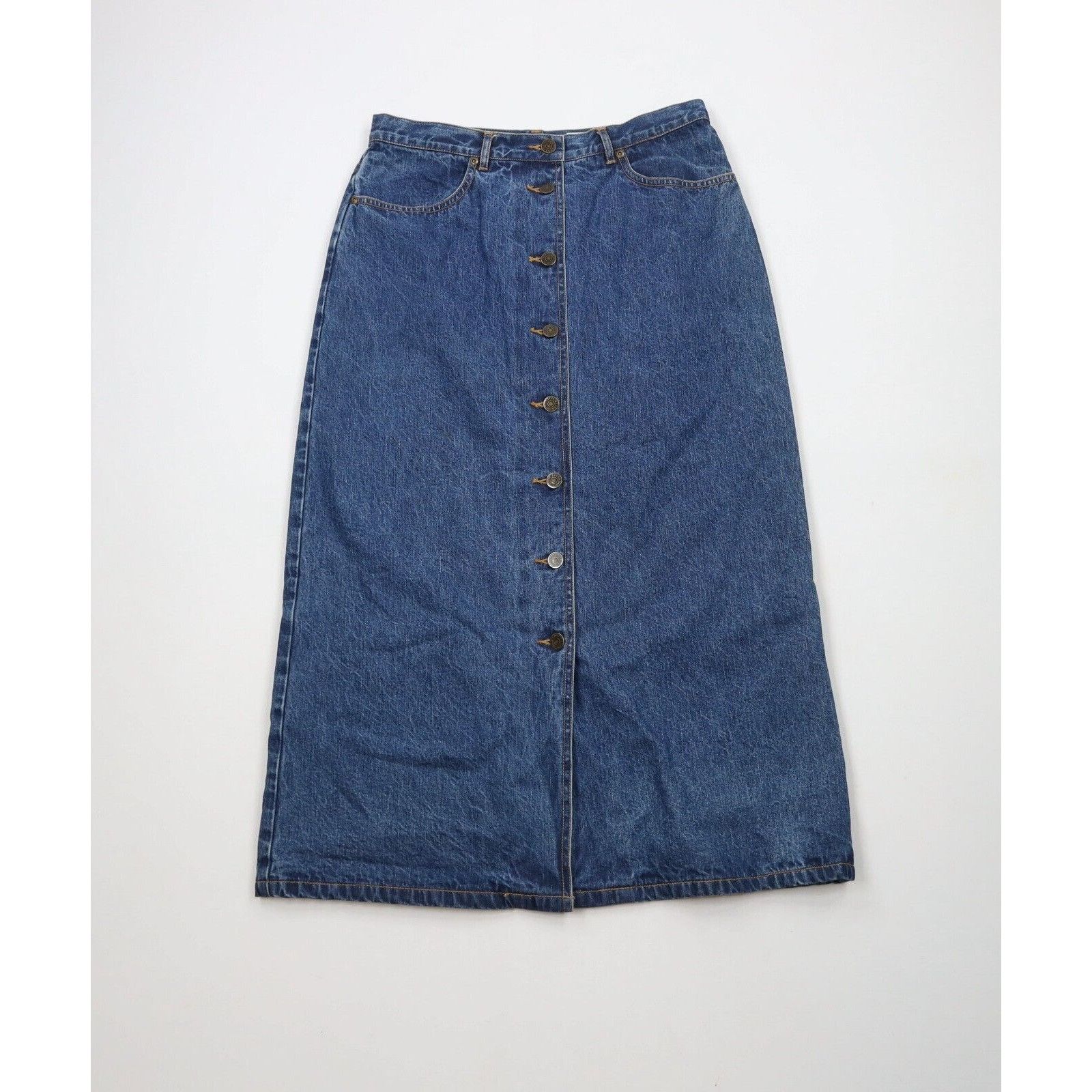 Eddie Bauer × Vintage Vintage 90s Eddie Bauer Distressed Flannel Lined Denim Skirt Size 30" / US 8 / IT 44 - 1 Thumbnail