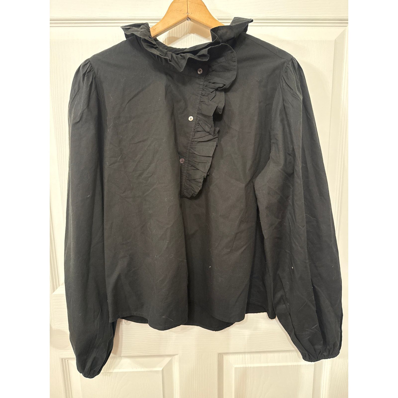 Anthropologie Love the Label Nicola Black Button Down Ruffled Top, L Size L / US 10 / IT 46 - 2 Thumbnail