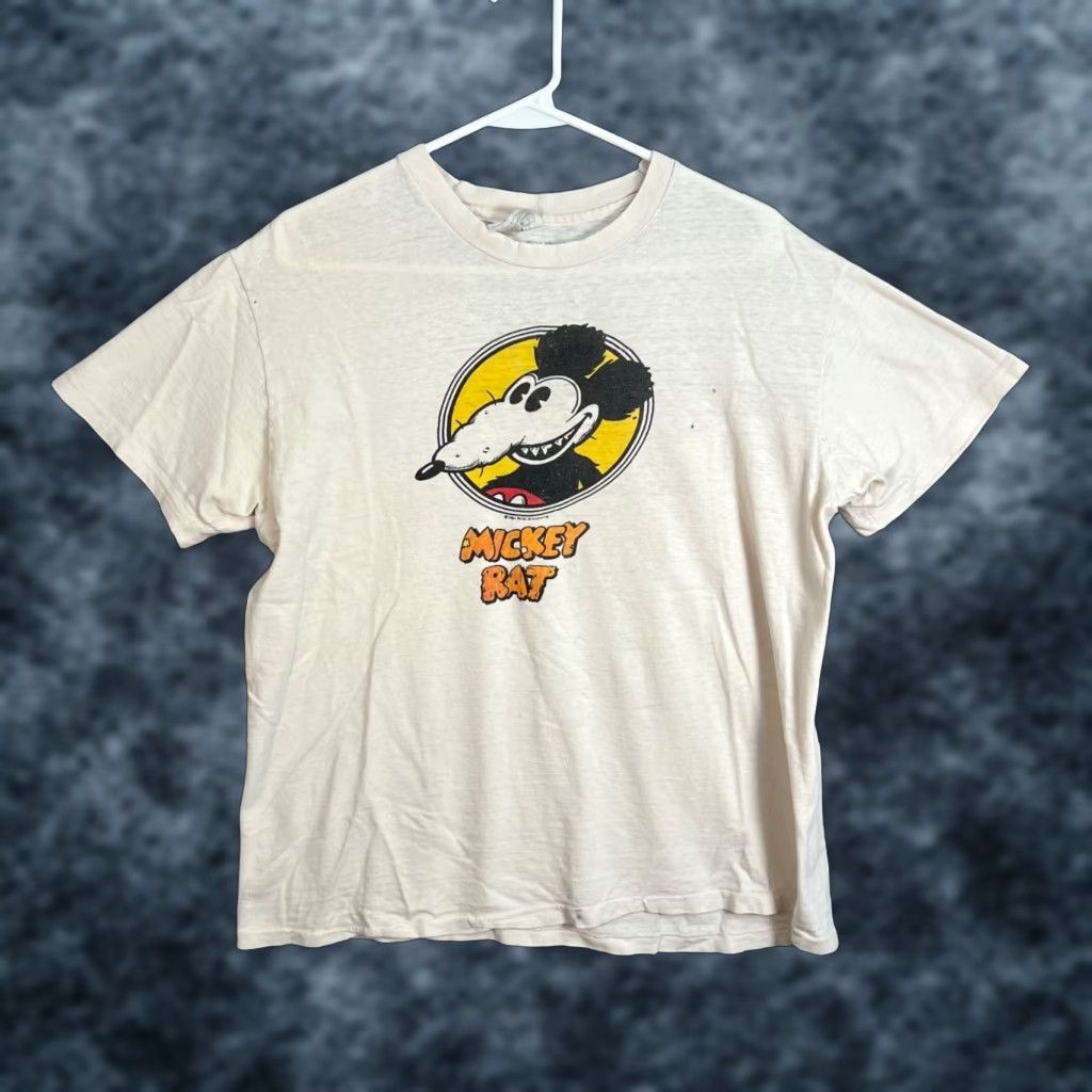 Hanes VINTAGE Hanes Mickey Mouse T-Shirt Mens XL White Cotton Crew Neck Short Sleeve 80s All Seasons USA Size US XL / EU 56 / 4 - 1 Thumbnail