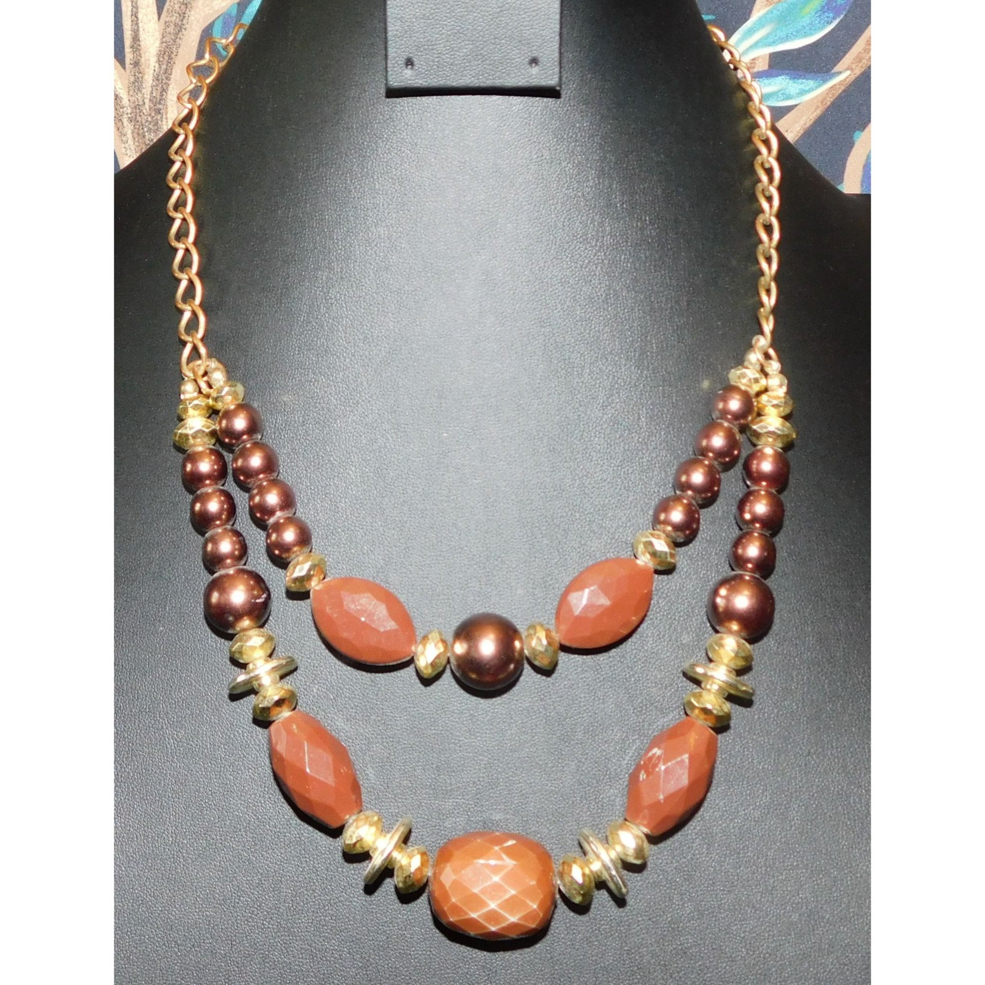 Other Vintage Rustic Glam Brown And Gold Tone Layered Beaded Neckl Size ONE SIZE - 1 Thumbnail