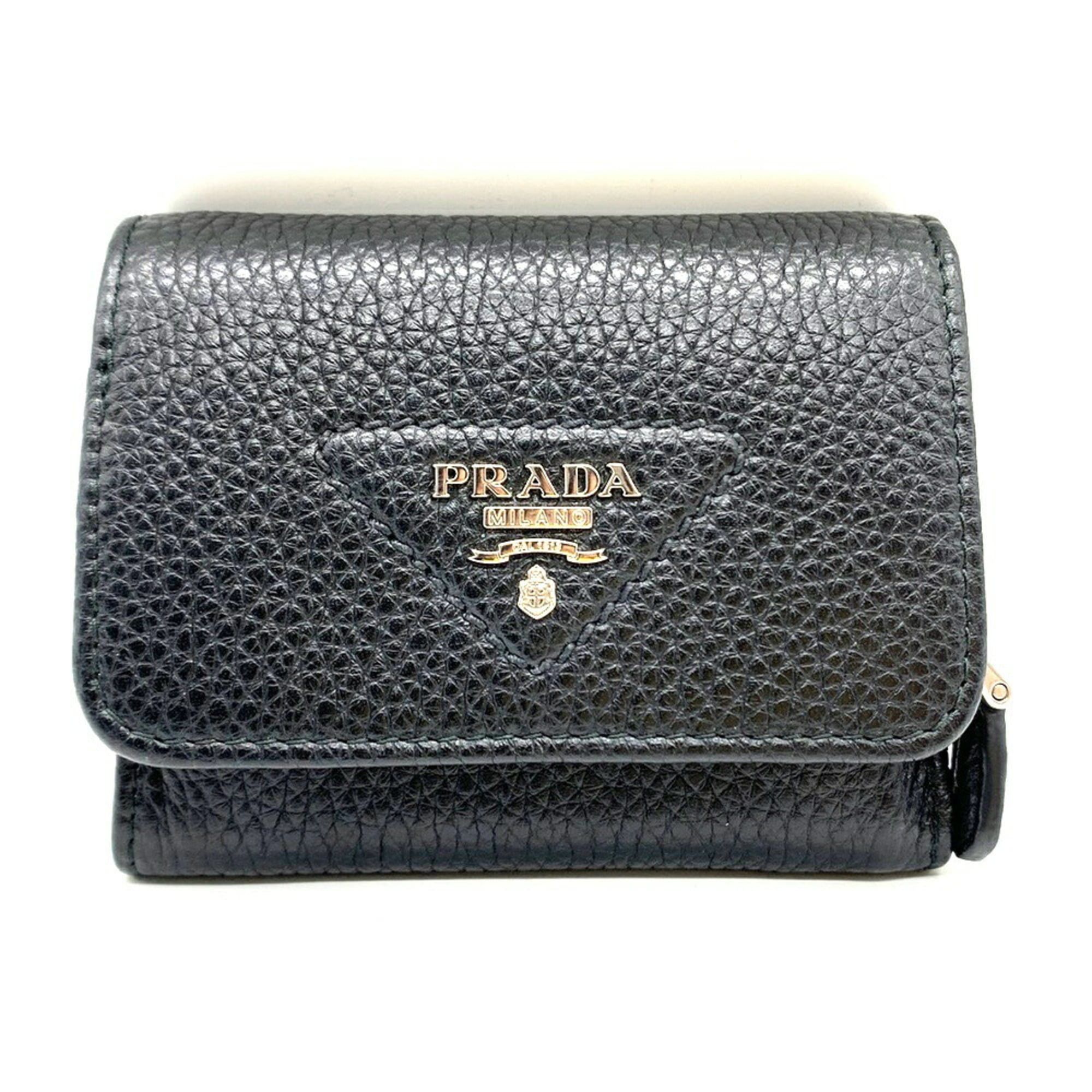Prada Prada Tri-fold Leather Triangle Compact Wallet 1MH044 Black PRADA Size ONE SIZE - 1 Thumbnail