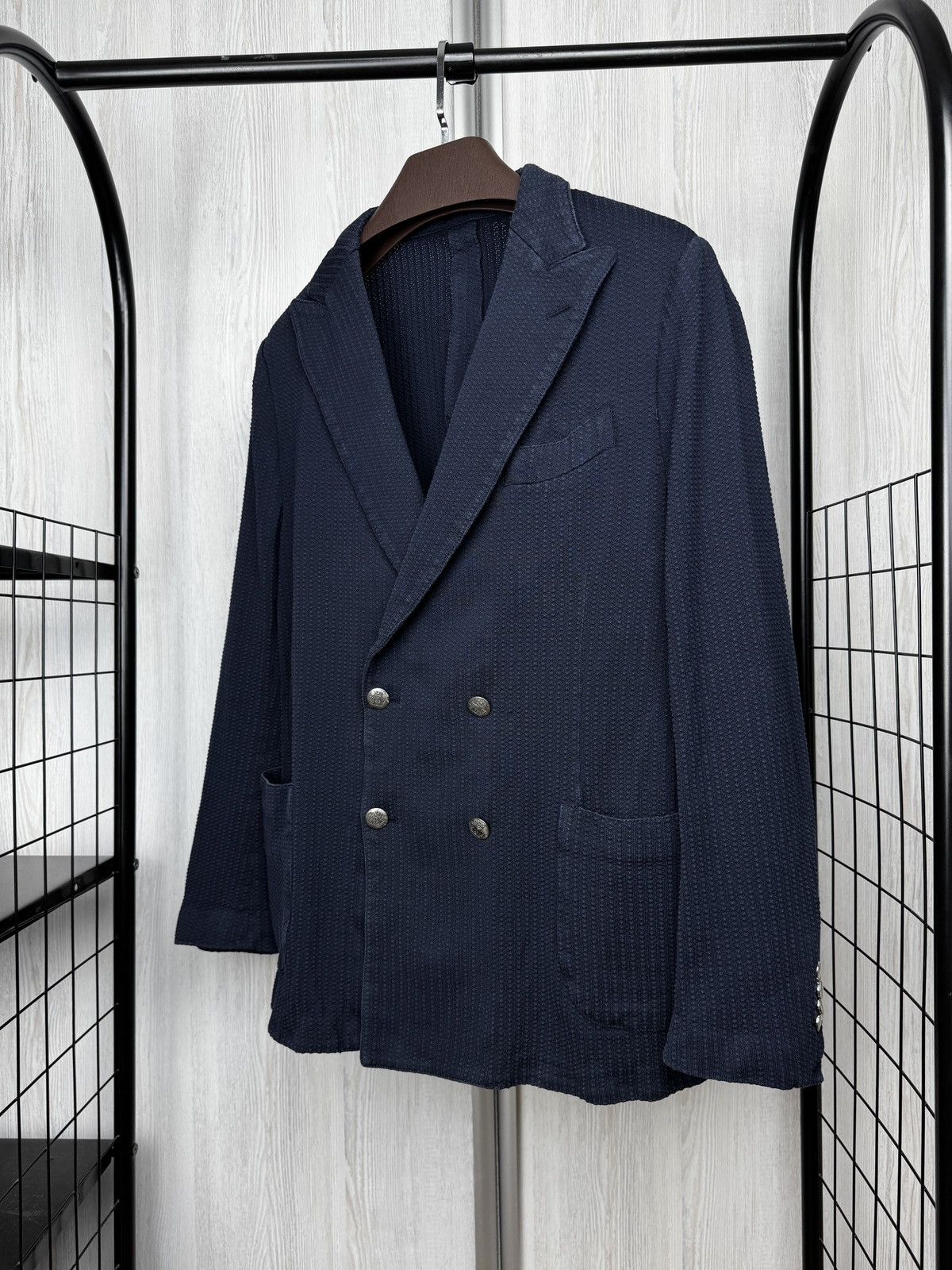 Lardini Lardini Double Breasted Knitted Cotton Blazer Navy Size 38R - 5 Thumbnail